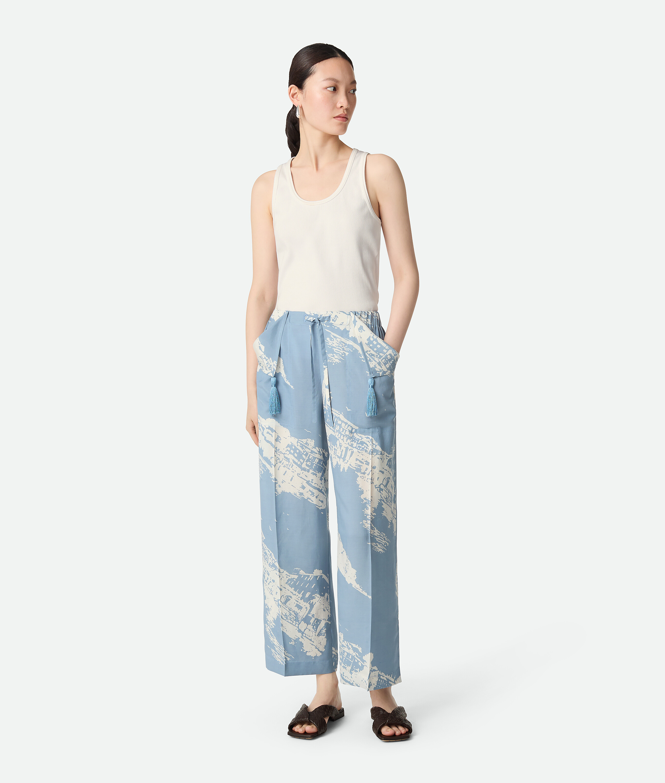 Bottega Veneta Italian Postcard Pants - Blue - Woman - 34 - Silk & Cotton
