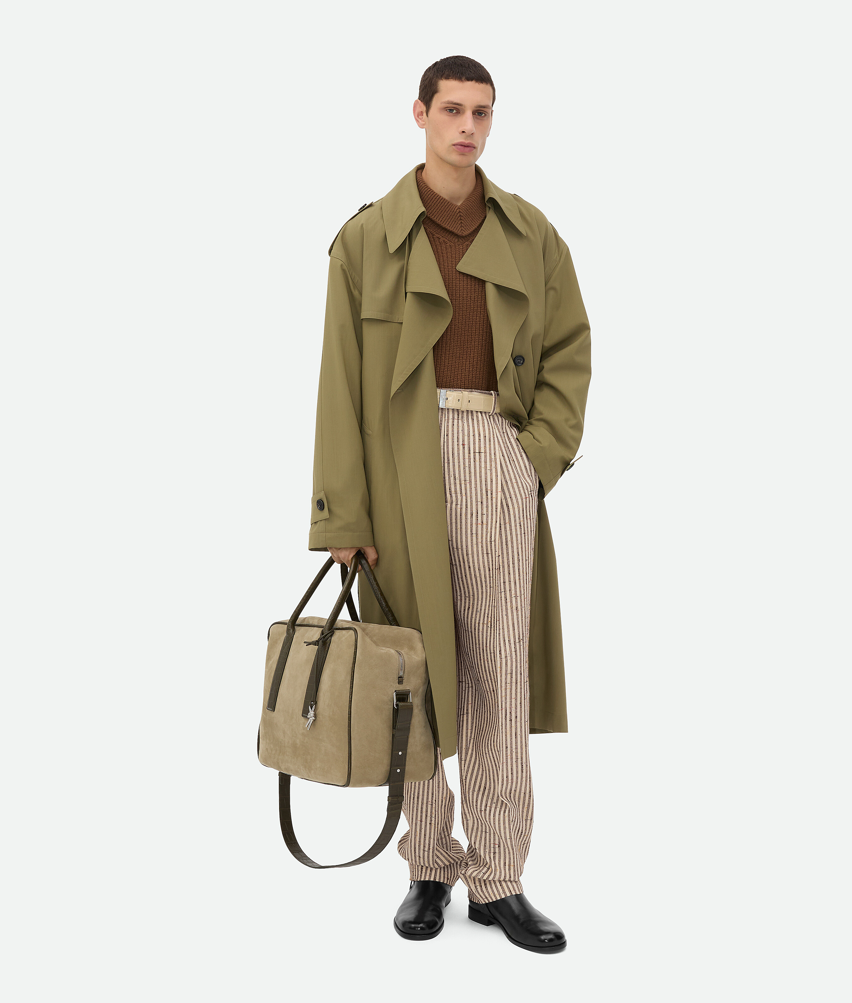 Bottega Veneta Mens Double-breasted Wool Trench Coat Algae In Algae