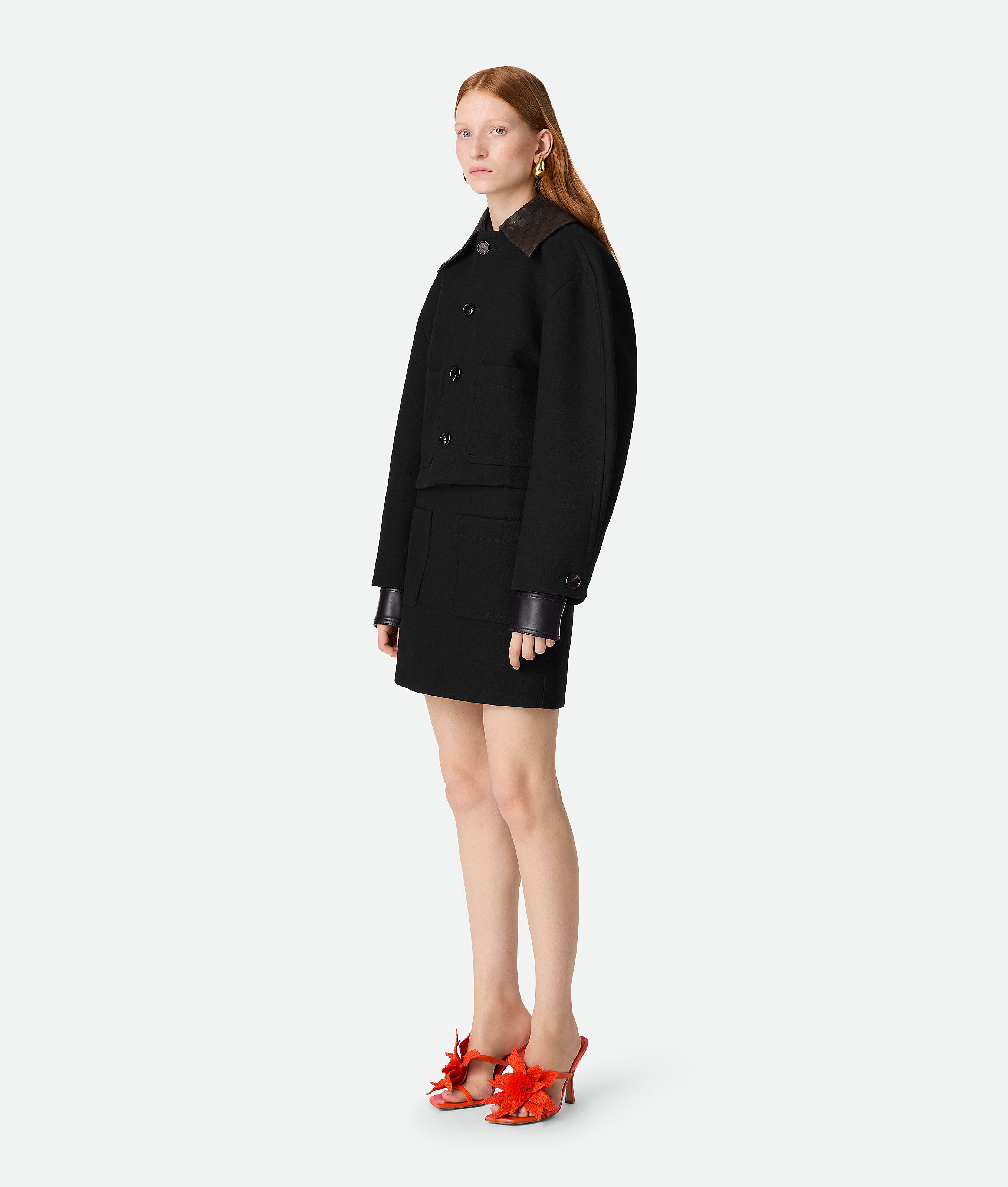 Bottega Veneta Convertible Intrecciato Leather-trimmed Cotton-blend Jacket In Black