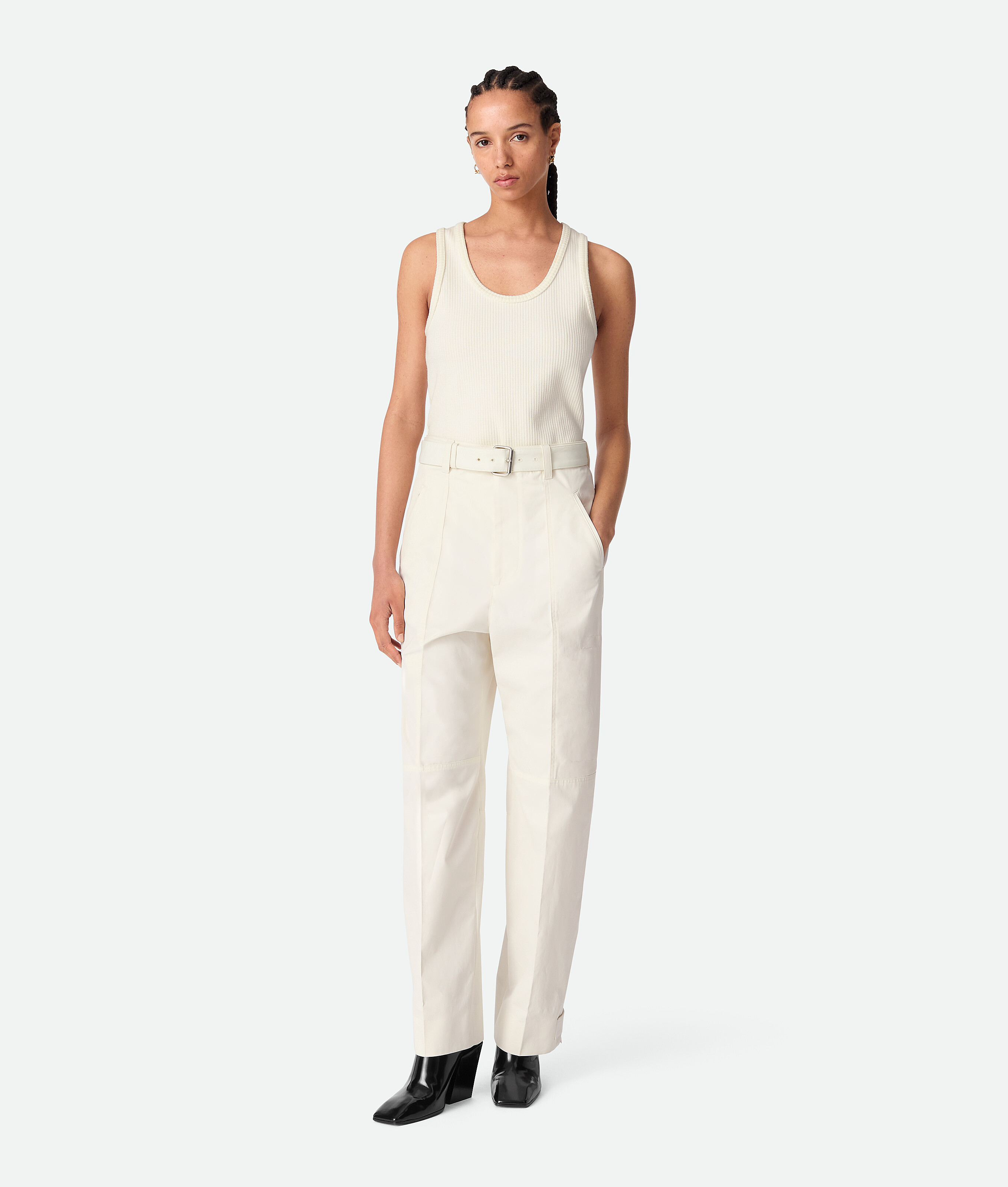 Bottega Veneta Cotton Twill Trousers - Frosting - Woman - 36 - Cotton
