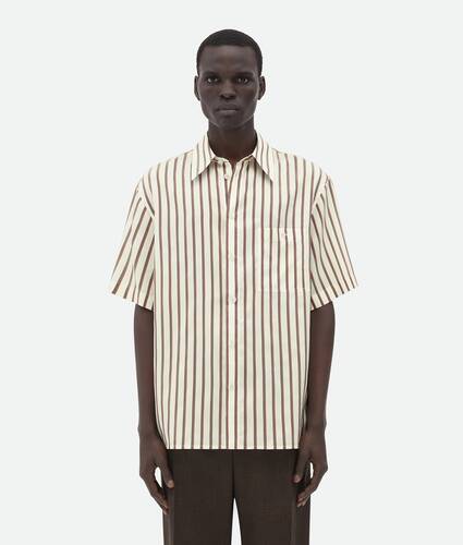 Ein größeres Bild des Produktes anzeigen 1 - Kurzärmeliges Zweifarbig Gestreiftes Hemd Aus Seide