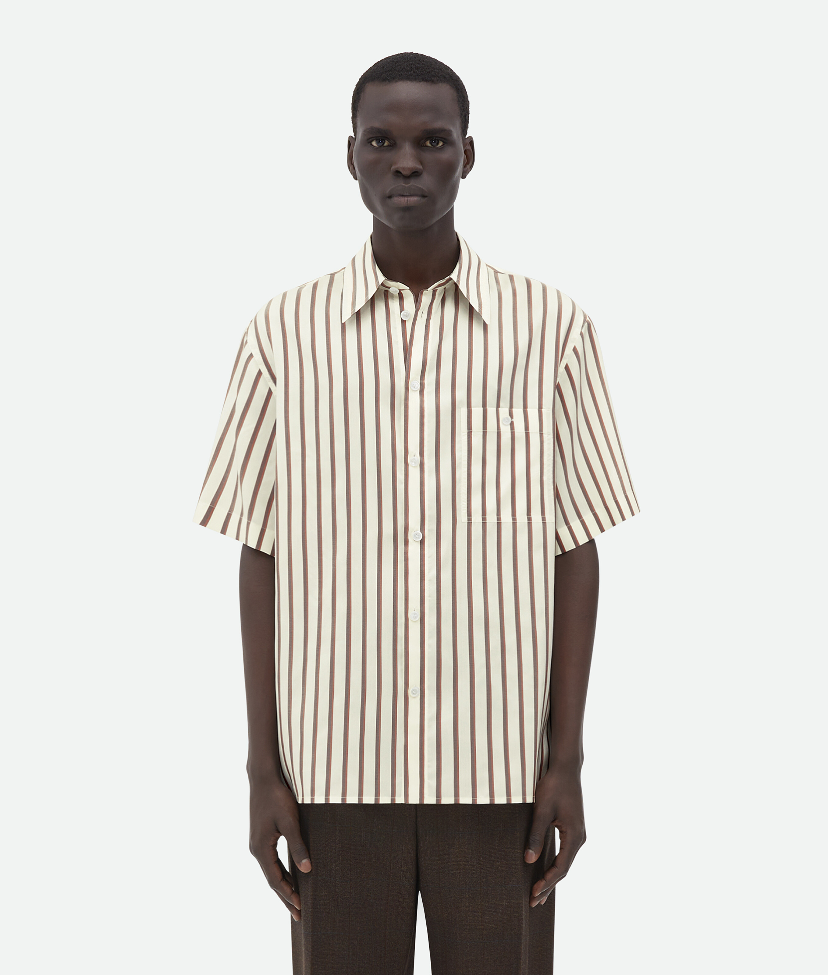 Bottega Veneta Short-sleeved Silk Bicolor Striped Shirt In White