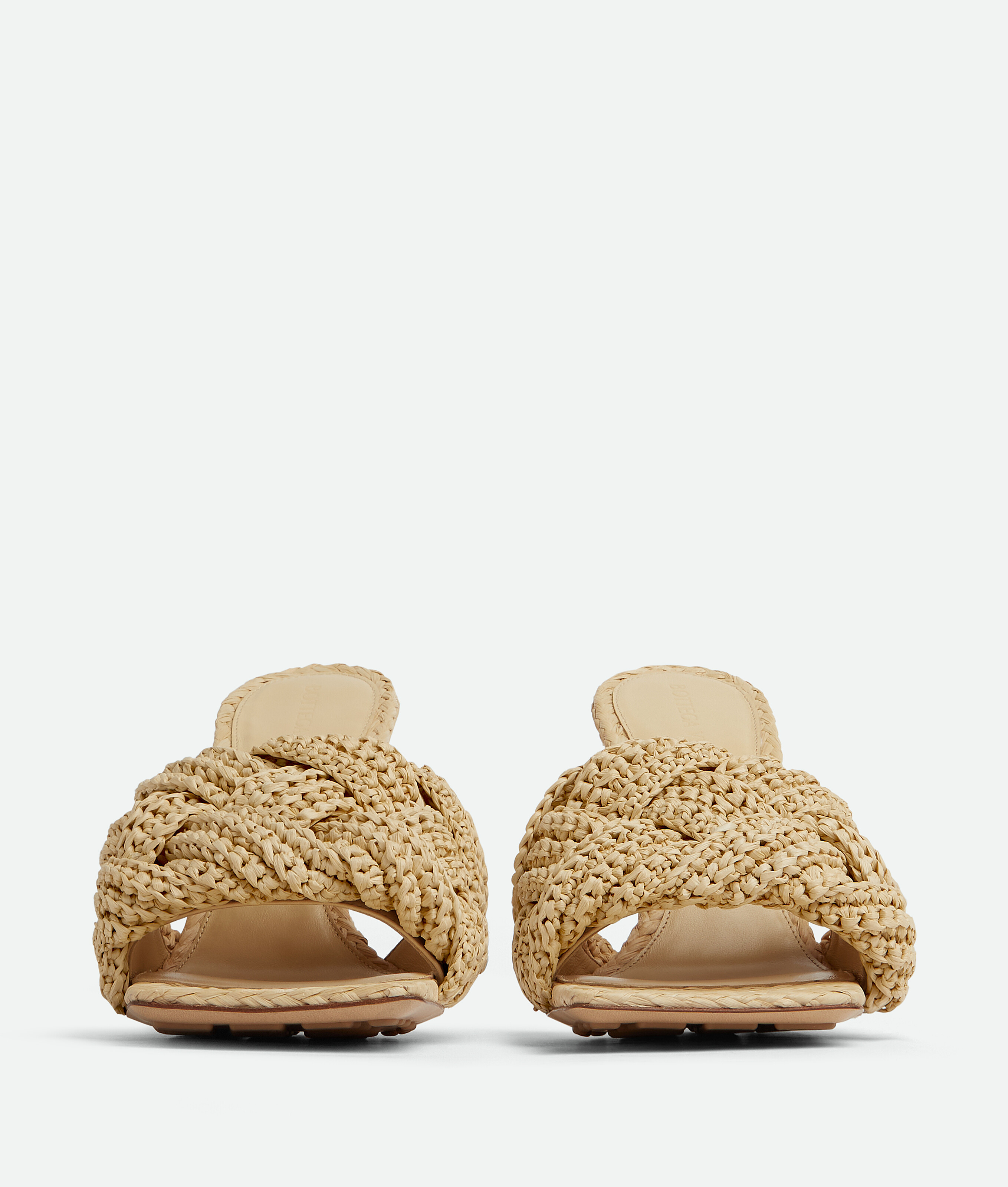 Bottega Veneta Lido 90 Raffia Intrecciato Mule In Beige O Tan