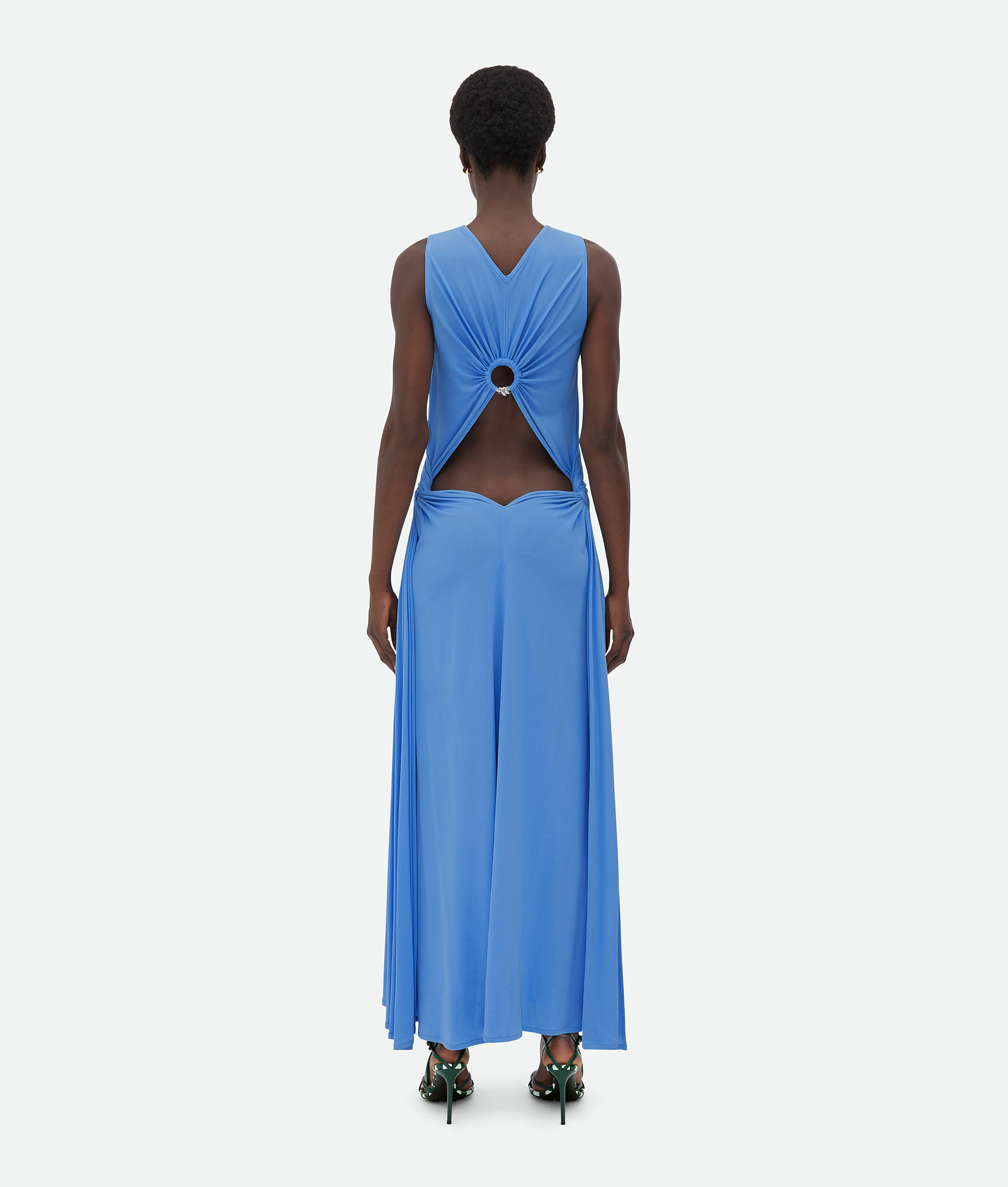 Shop Bottega Veneta Viscose Jersey Long Dress With Knot Ring In Blue