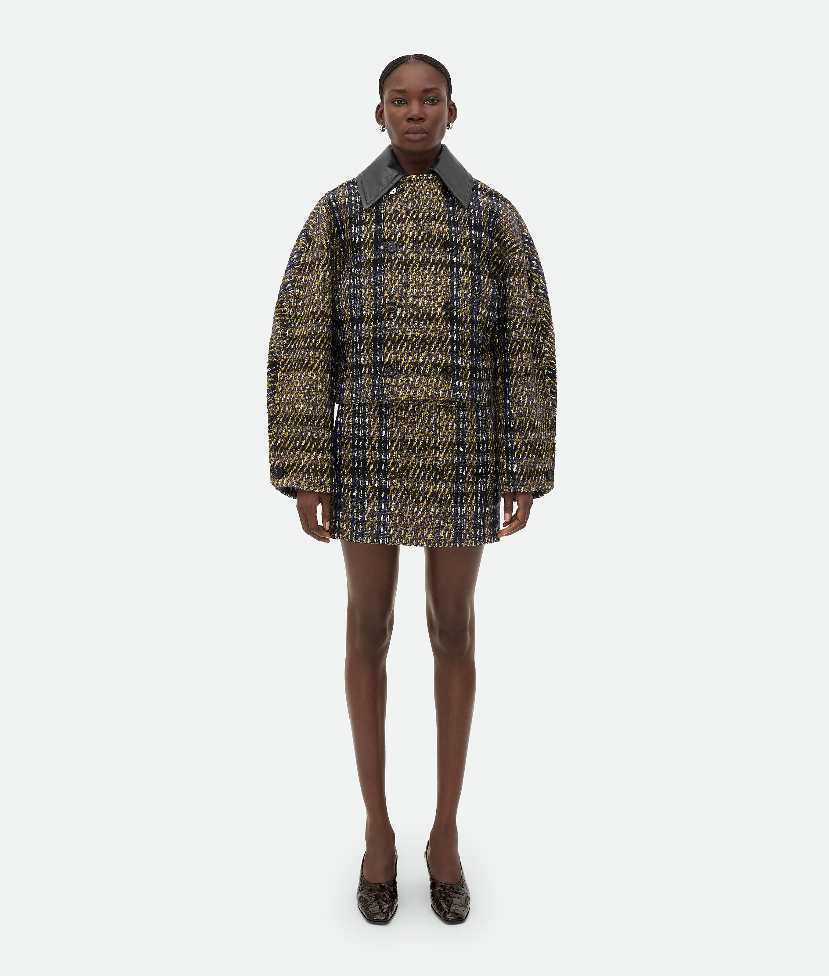 Bottega Veneta Check Pressed Wool Jacket In Eclipse/black/yellow