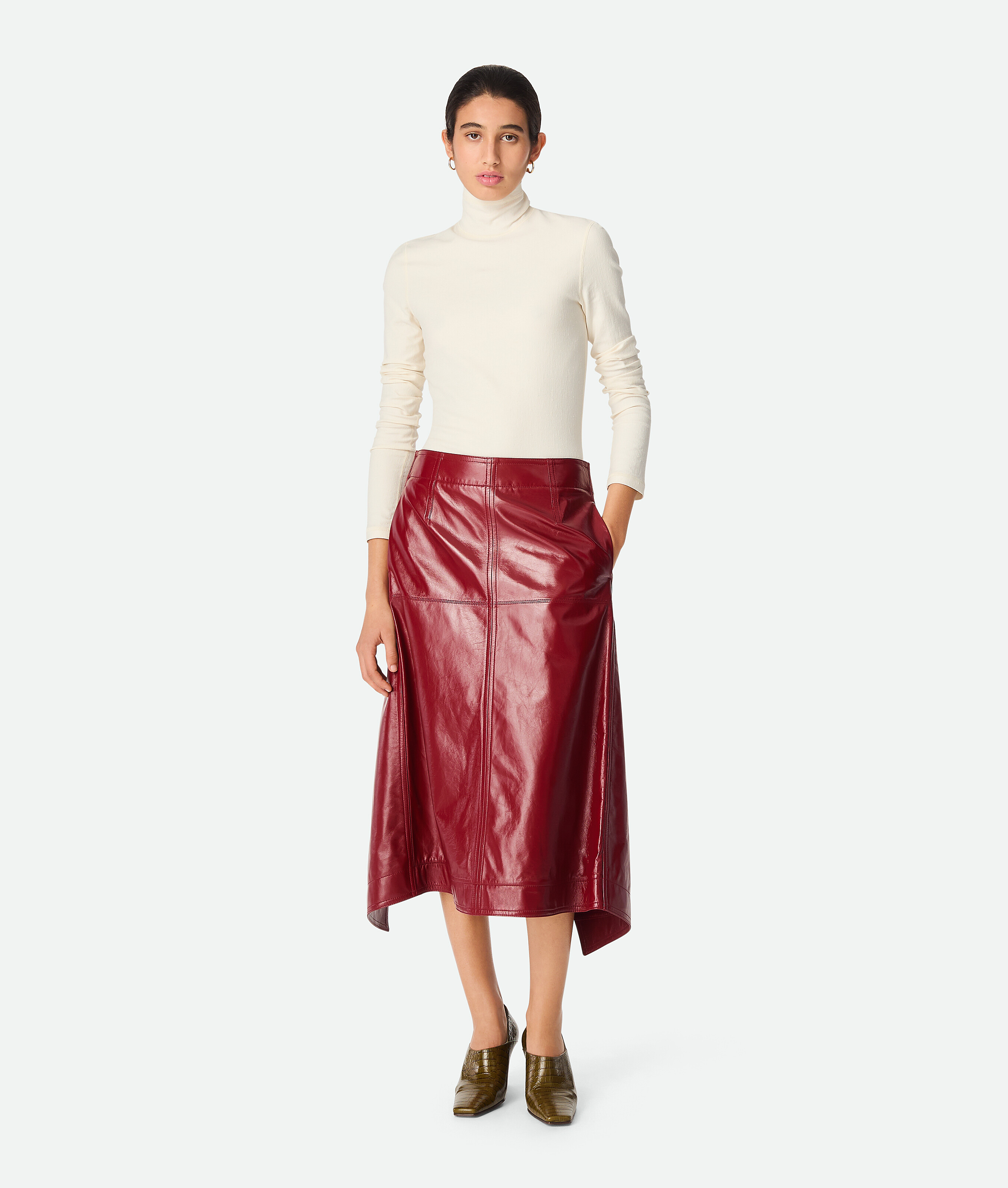 Bottega Veneta Shiny Leather Skirt - Red - Woman - 32 - Lambskin