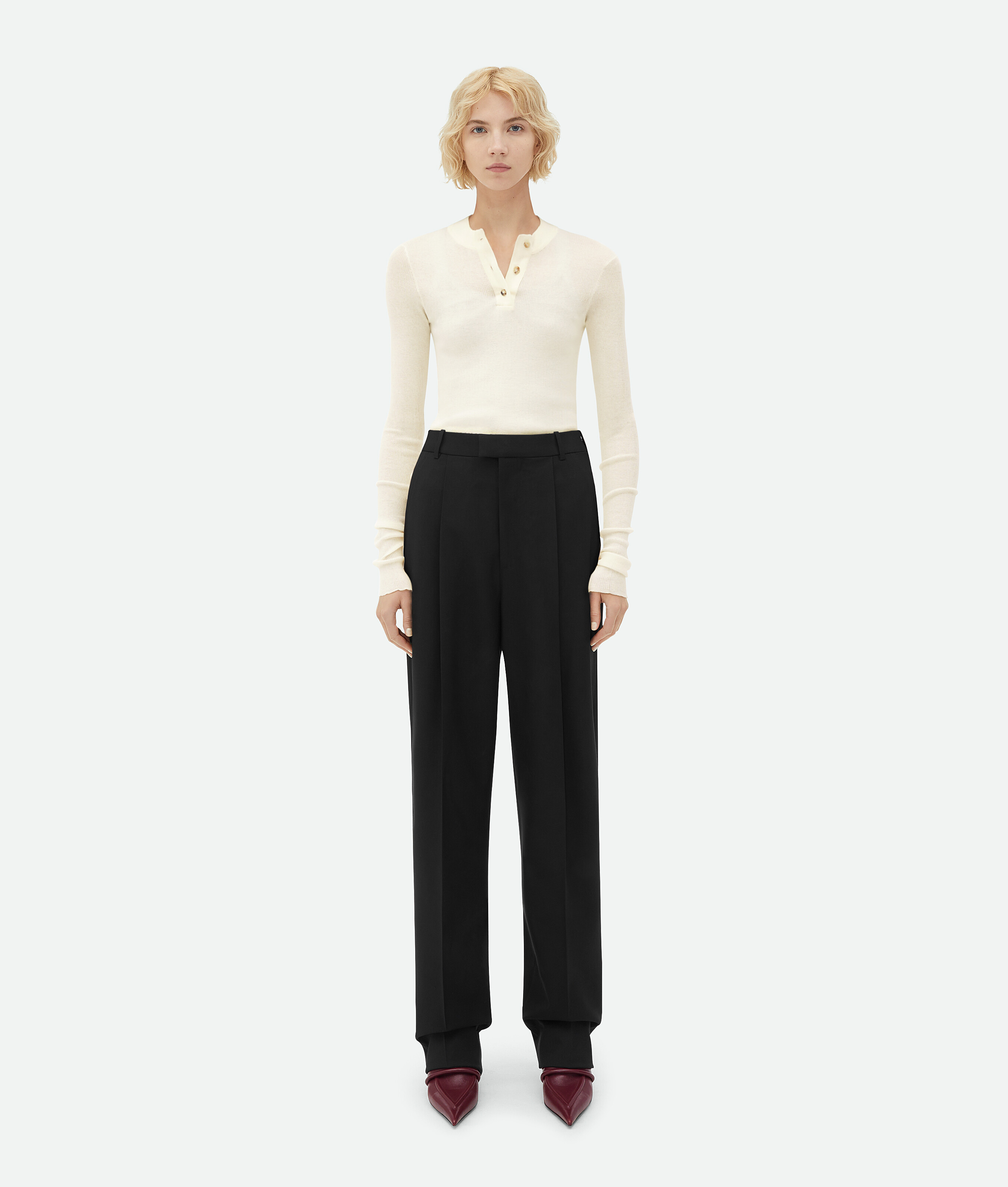 Bottega Veneta Light Wool Wide Leg Pants In Black