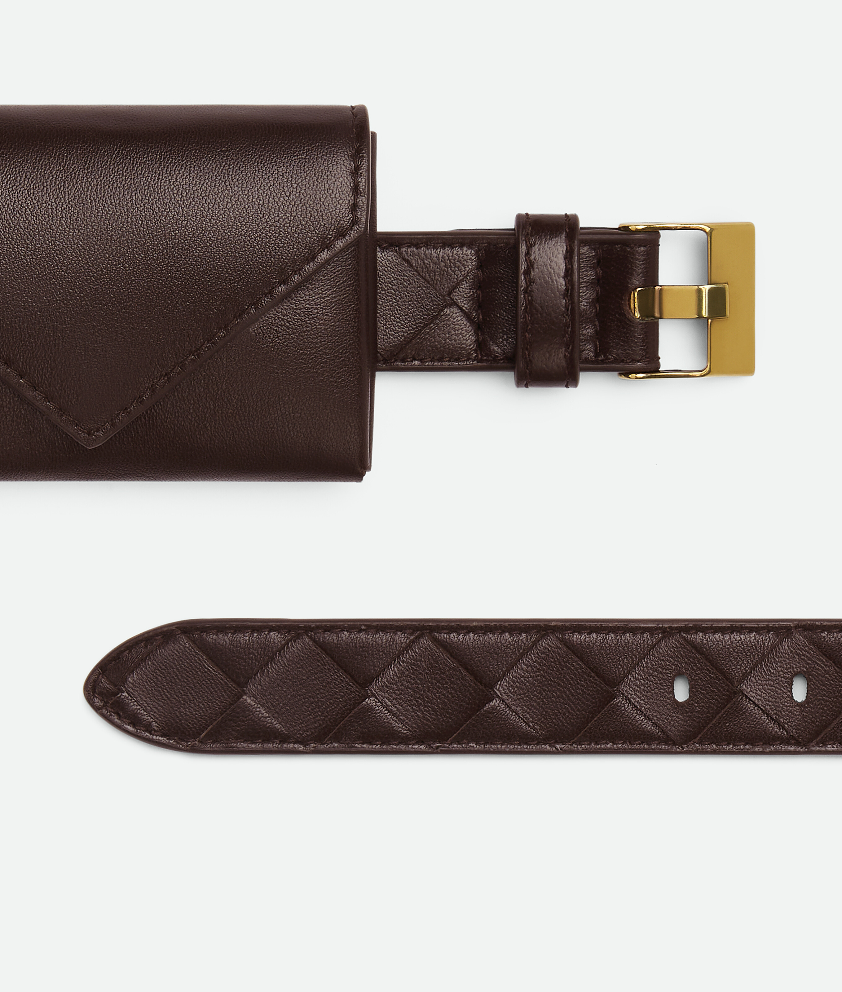 Shop Bottega Veneta Intrecciato Watch Pocket Belt In Brown