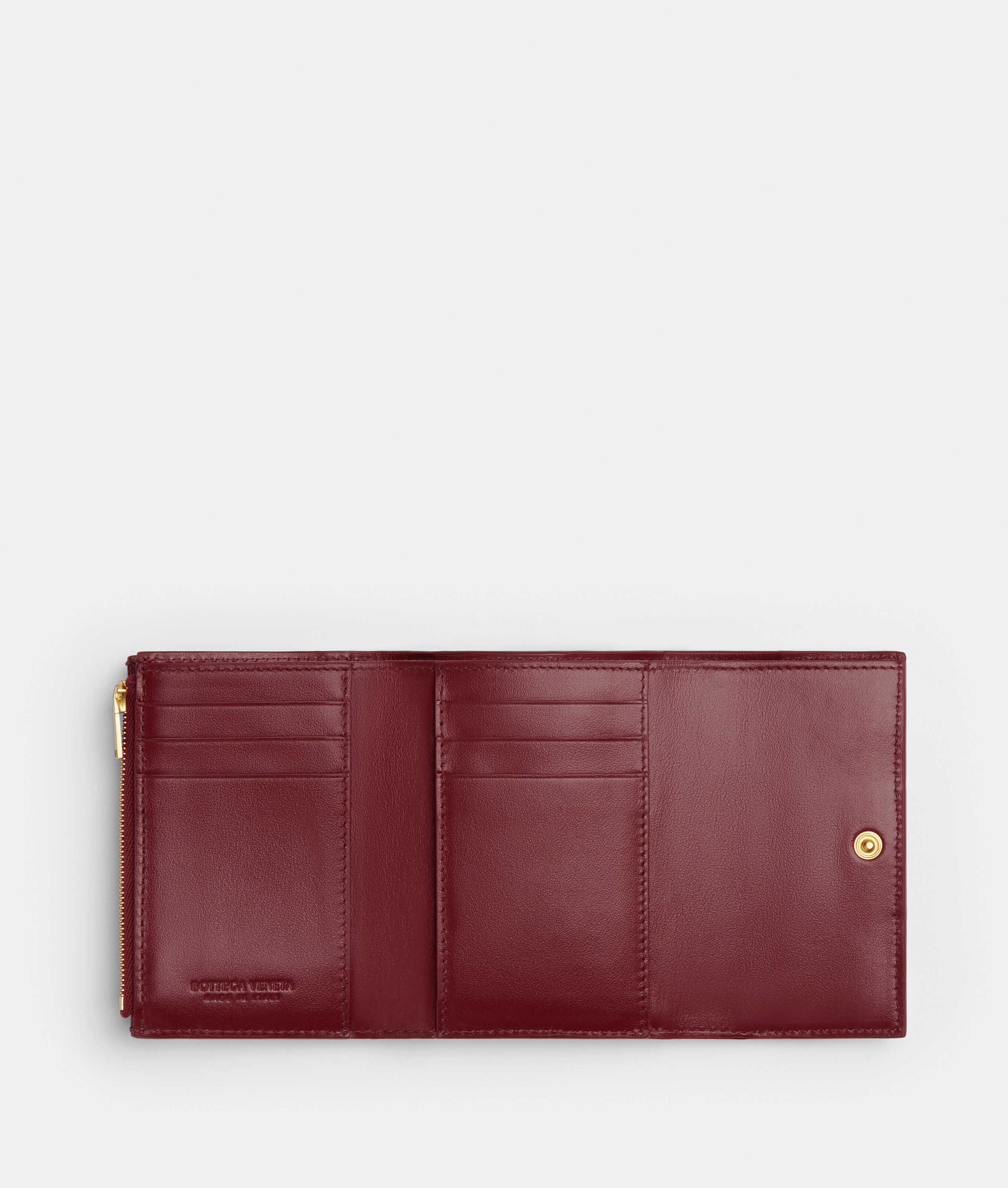 Shop Bottega Veneta Tri-fold Portemonnaie Mit Zip In Bordeaux