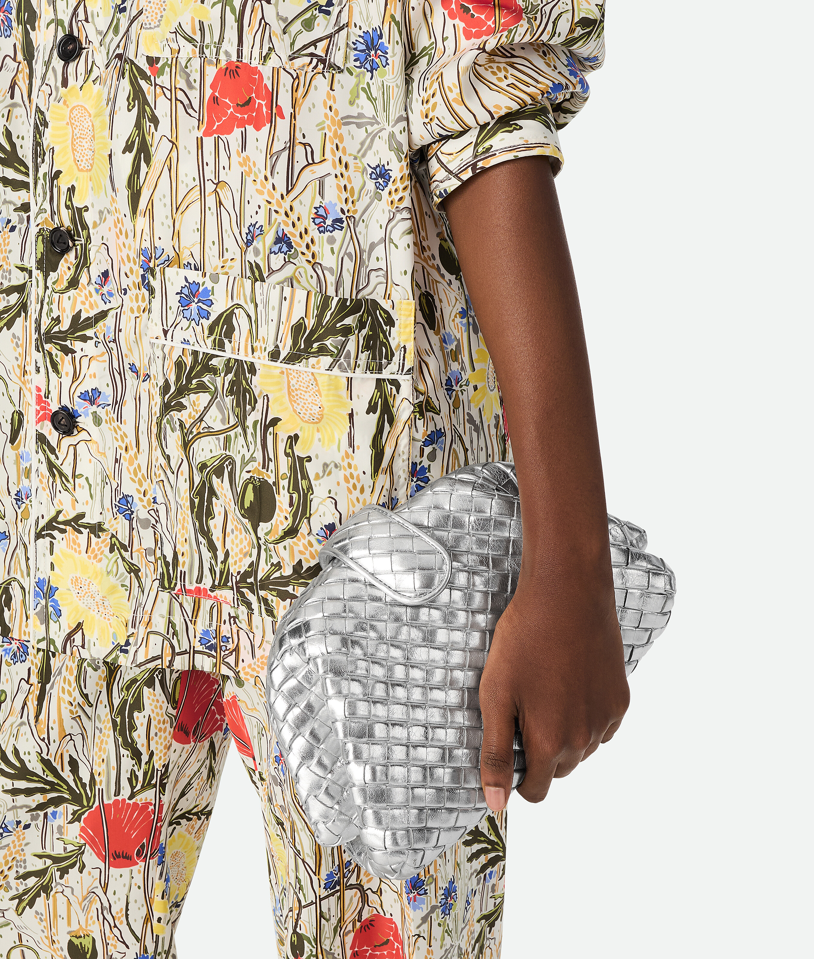 Bottega Veneta Mini Lauren 1980 Intrecciato Metallic Leather Clutch In Silver