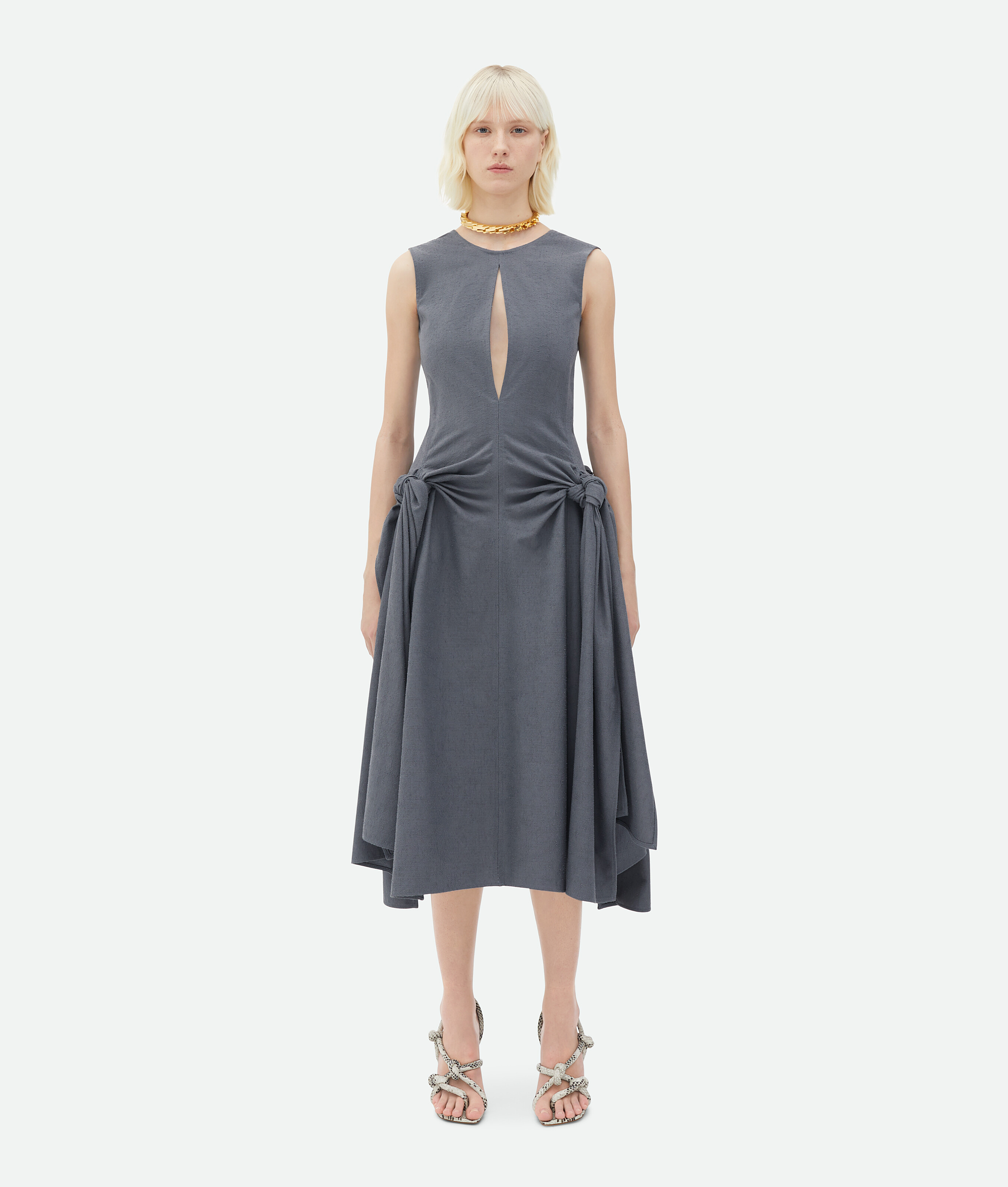 Bottega Veneta Cotton Midi Dress In Gray | ModeSens Bottega Veneta Cotton Midi Dress In Gray | ModeSens