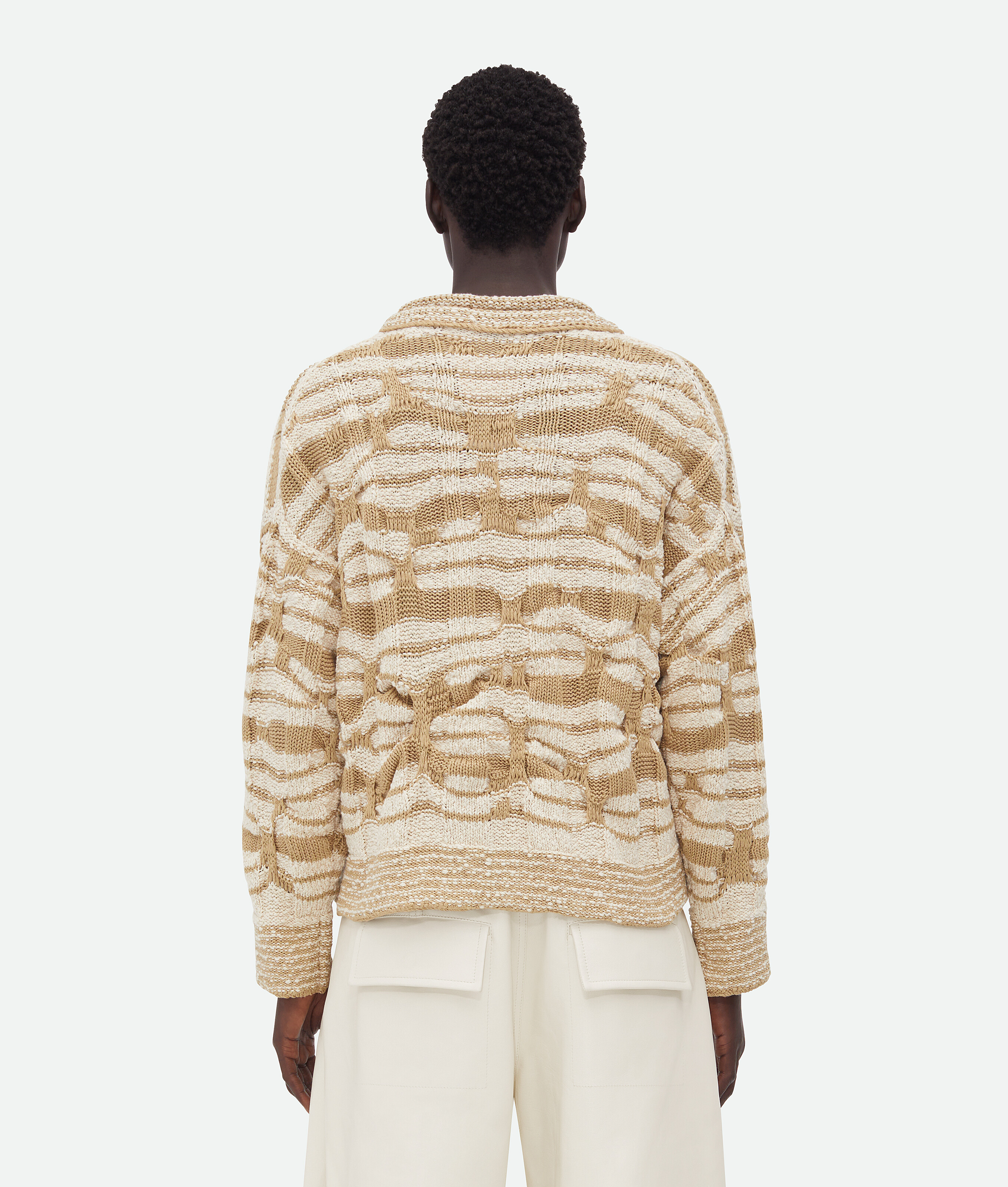 Shop Bottega Veneta Distorted Stripe Cotton Jumper In Beige