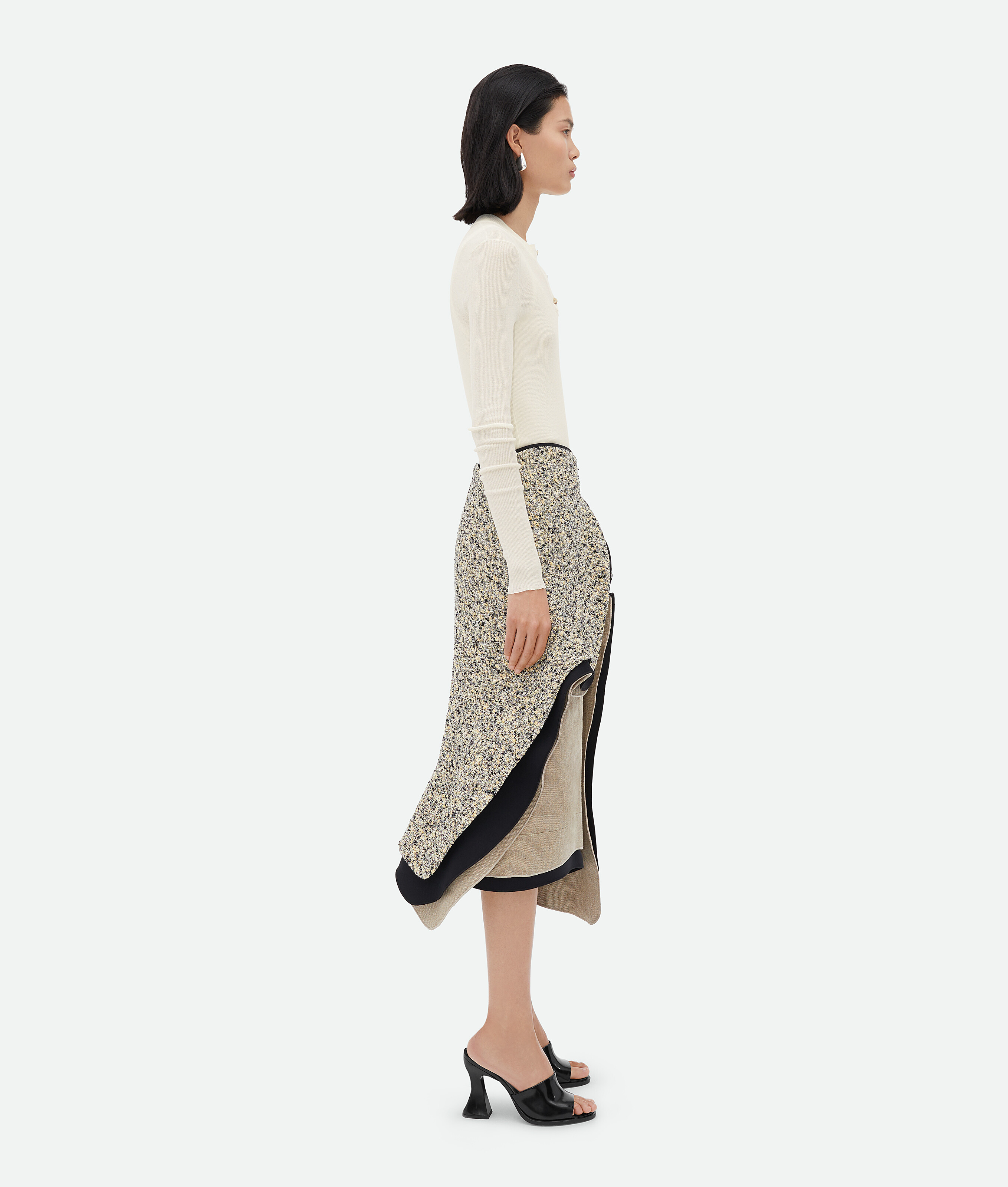 Shop Bottega Veneta Textured Terrazzo Cotton Ruffle Skirt In Multicolor