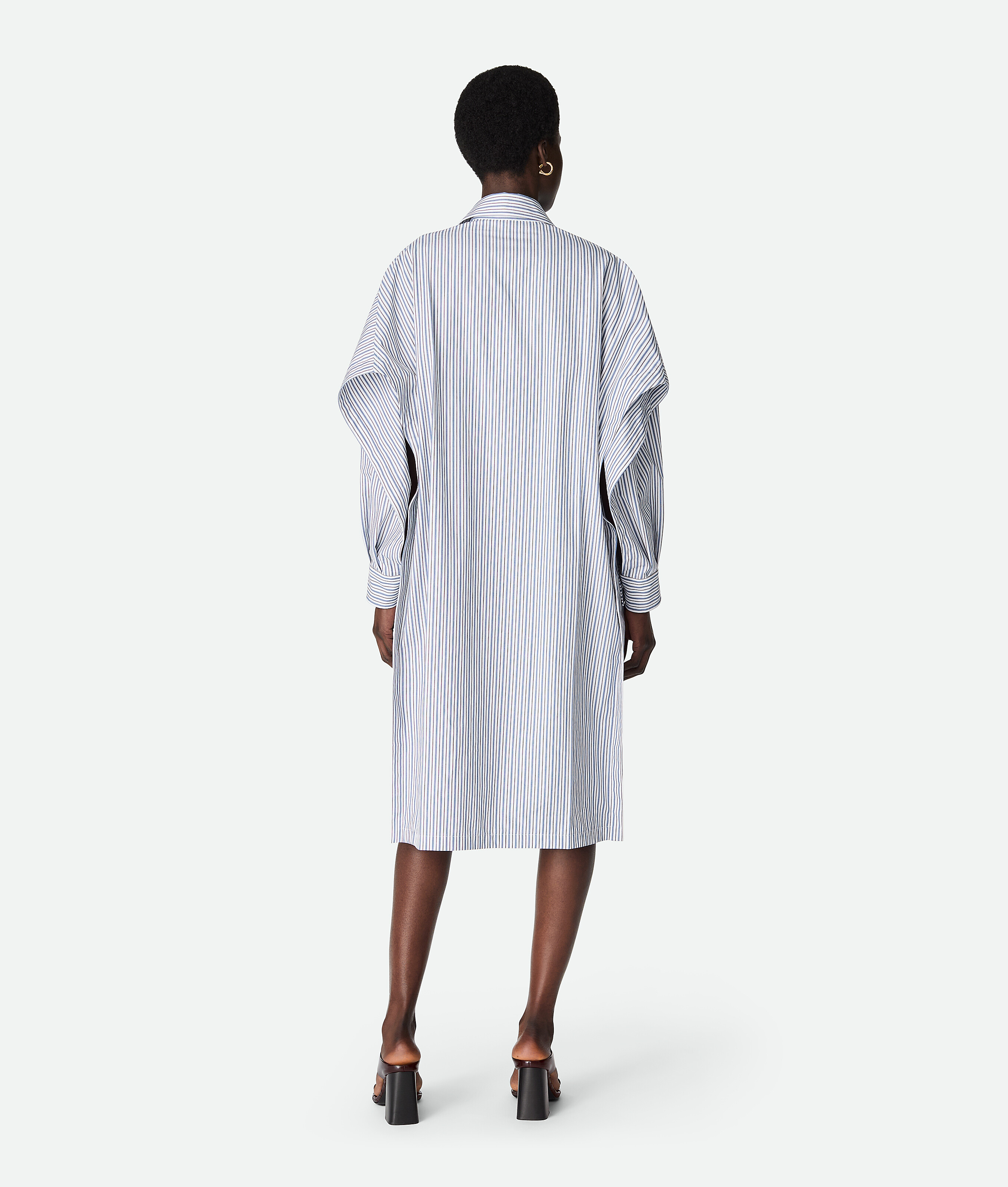 Bottega Veneta Cotton Stripe Dress In White/squill/ebony