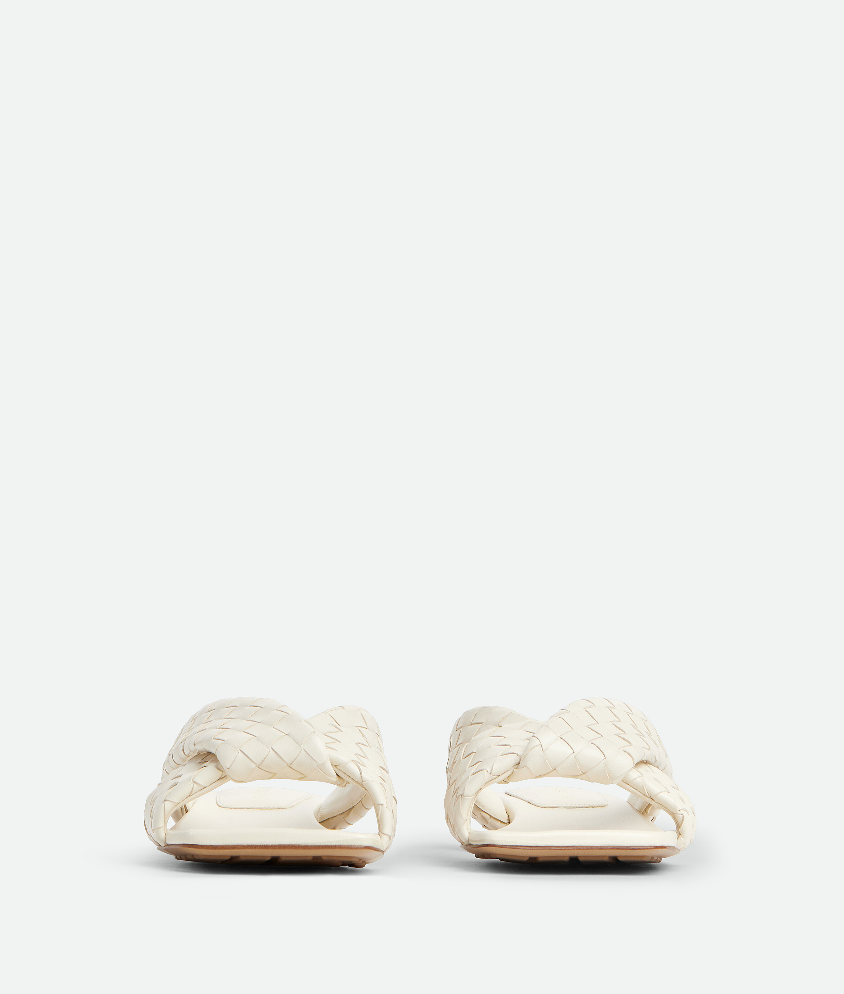 Bottega Veneta Leather Intrecciato Riva Flat Mules In White