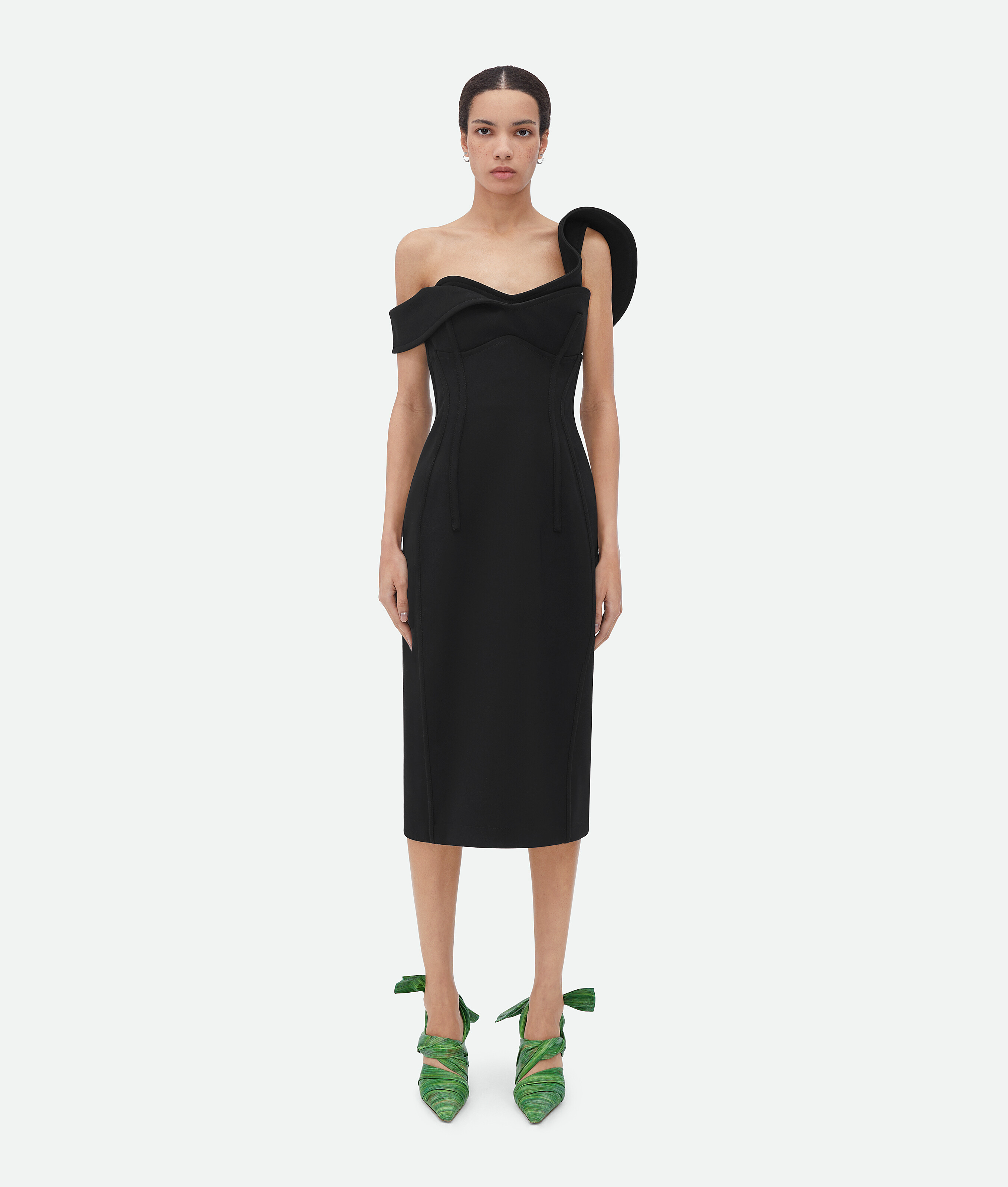 Bottega Veneta Bonded Wool Tricotine Bustier Dress In Black