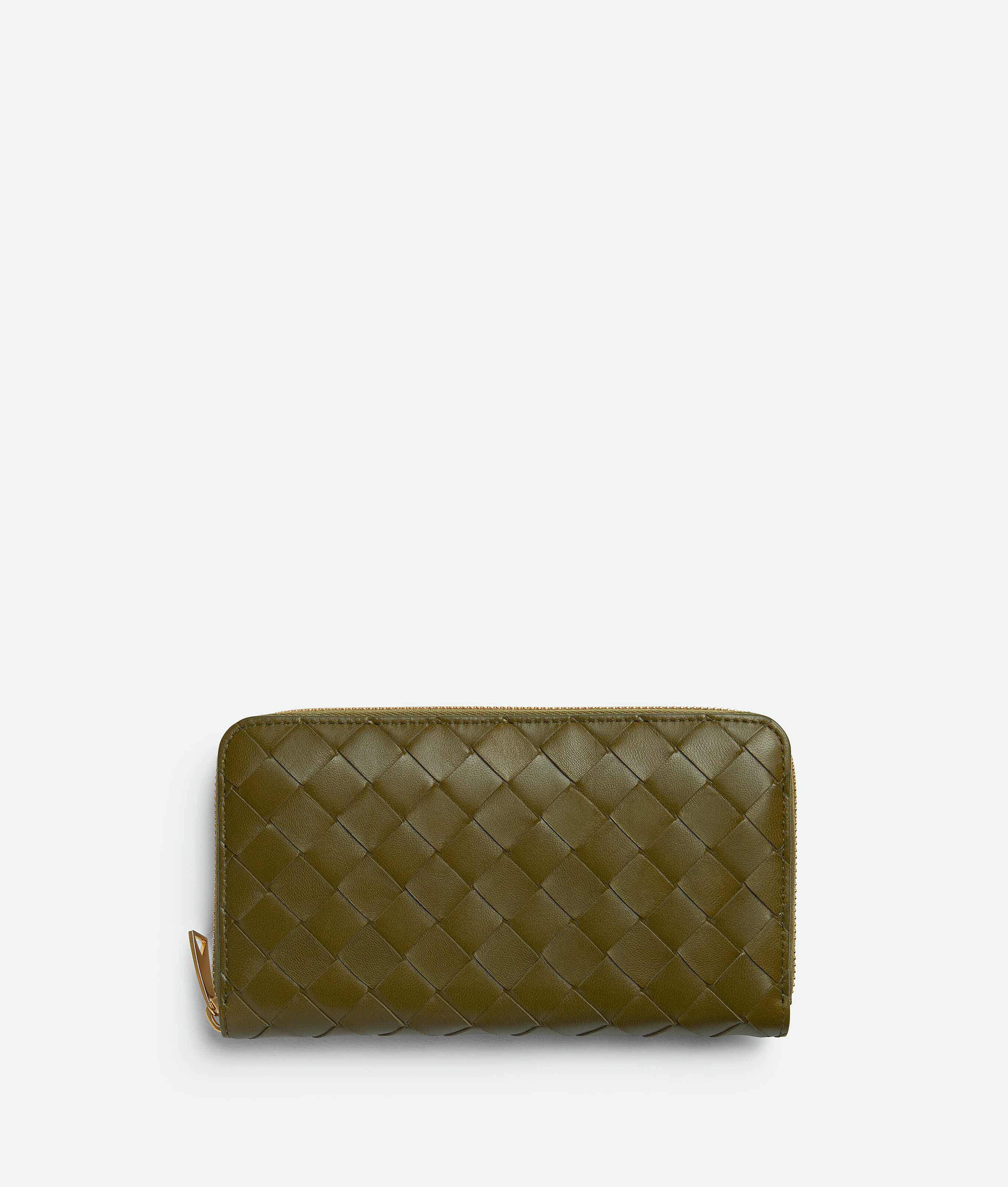 Shop Bottega Veneta Intrecciato 15 Large Zip Around Wallet In Olive Oil