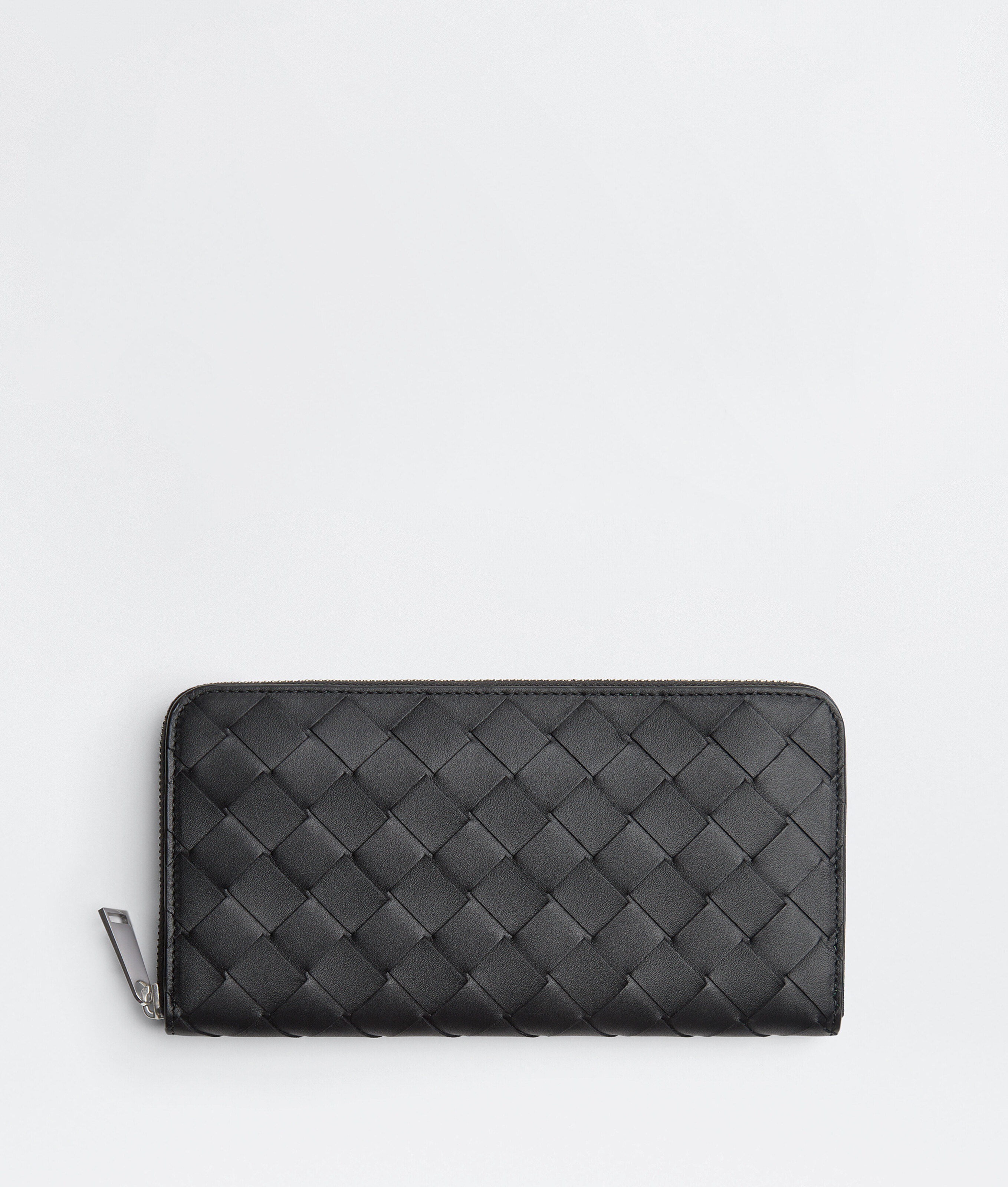 Bottega Veneta Intrecciato Zip Around Wallet In Black Grass