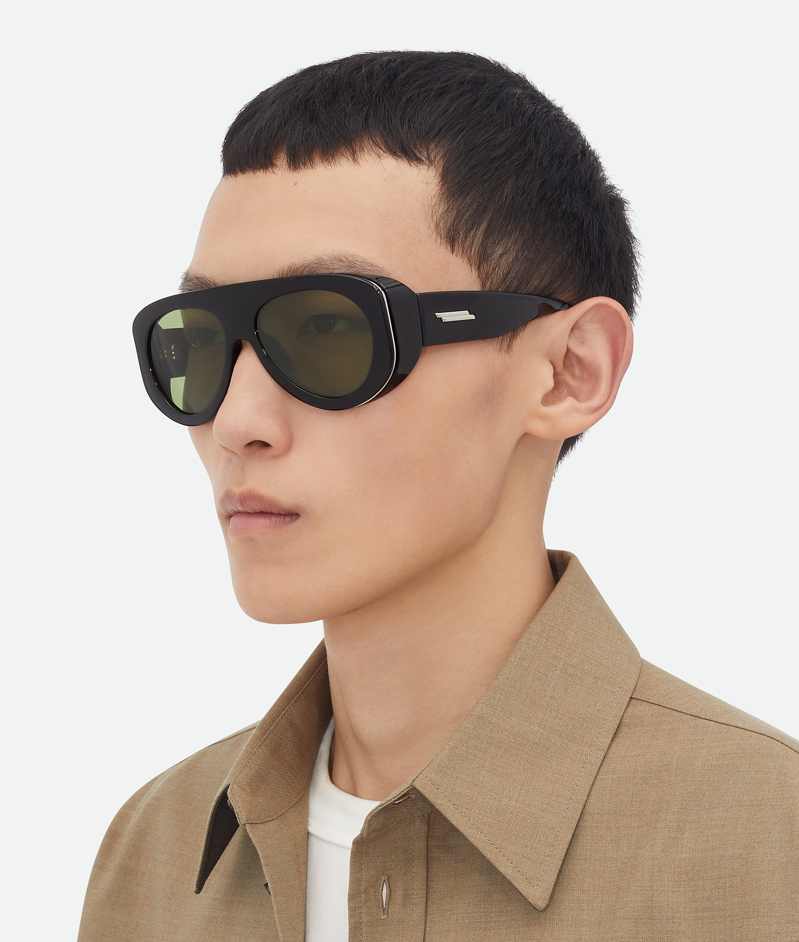 Bottega Veneta Bv1362s Linea Ribbon Bv1362s 006 Black Green Sunglasses In Black/black/green