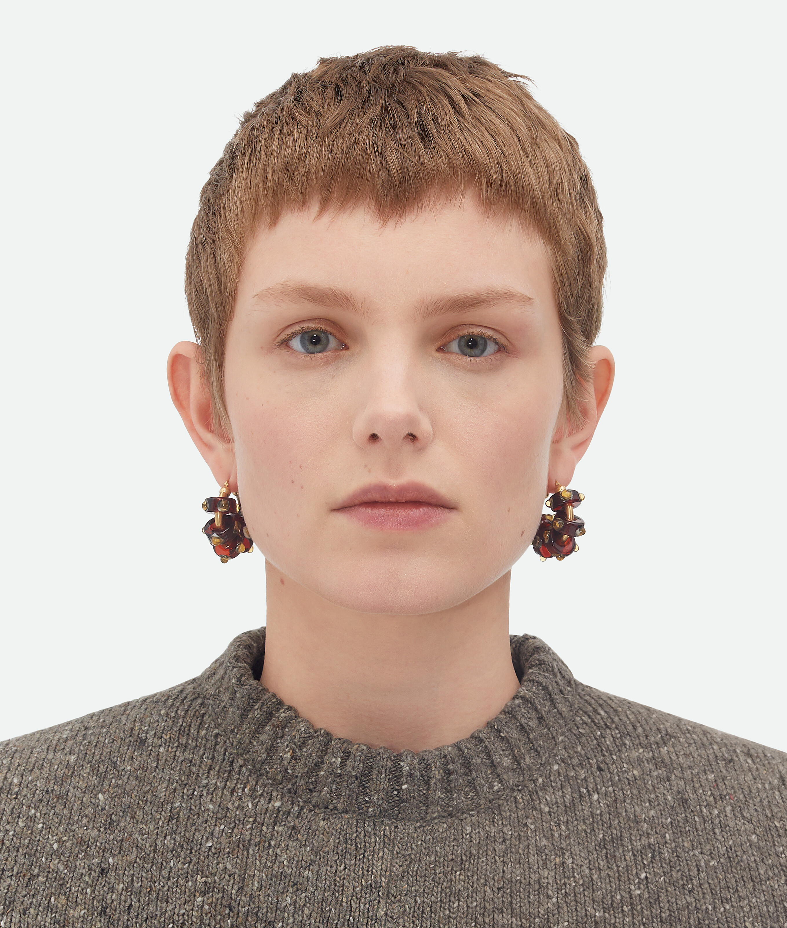 Shop Bottega Veneta Slice Glass Earrings In Burnt Orange/off White