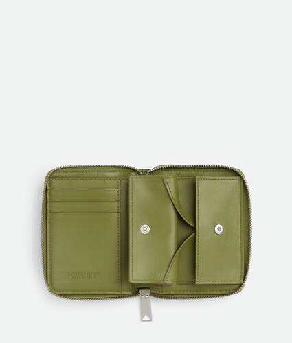 Intrecciato Stamp North/South Compact Zip Around Wallet