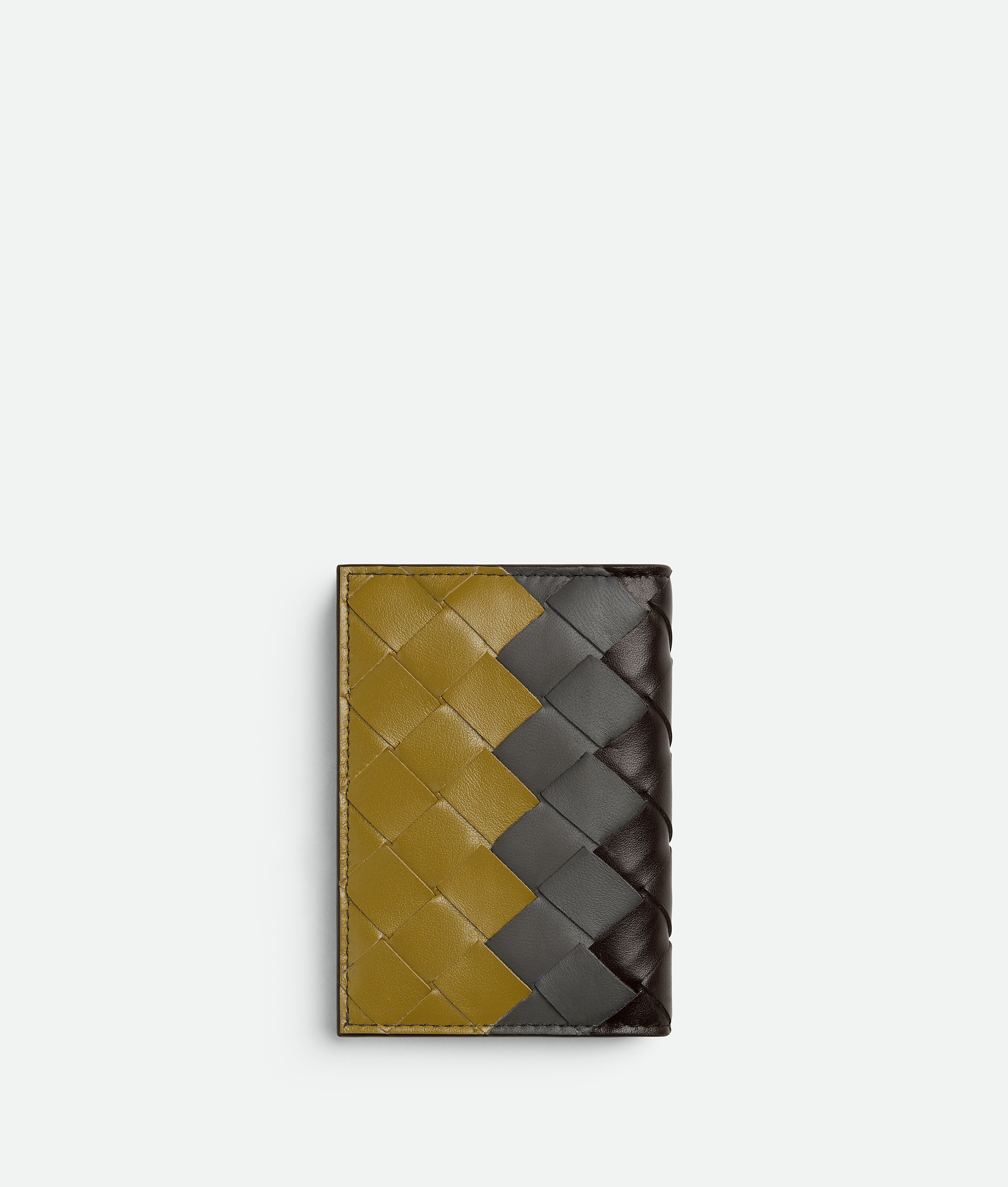 Bottega Veneta Leather Intrecciato Flap Card Case In Brown
