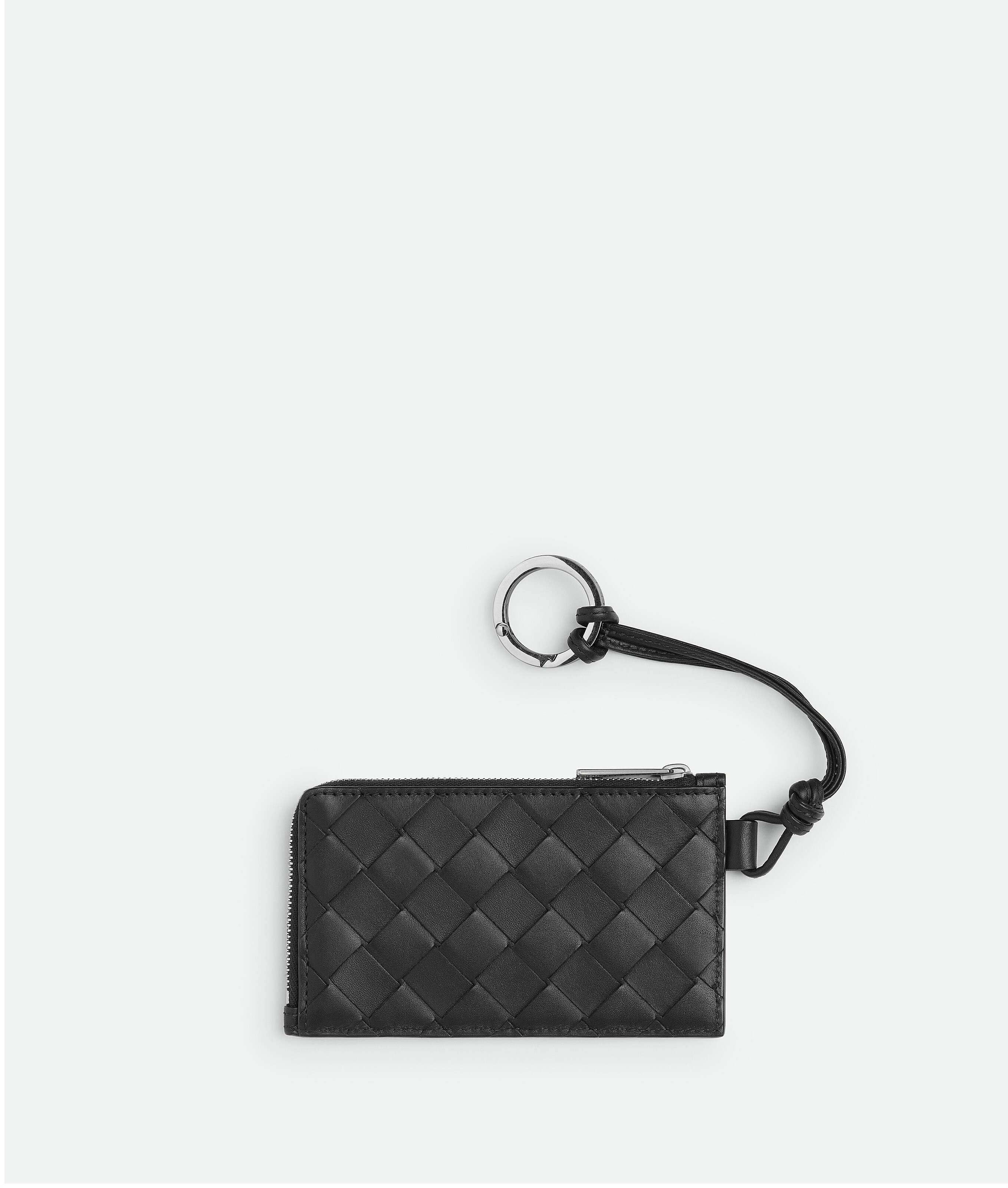 Shop Bottega Veneta Intrecciato L-zippered Card Holder On Strap In Black