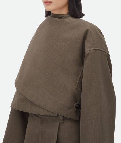 Soft Wool Twill Cape With Check Lining