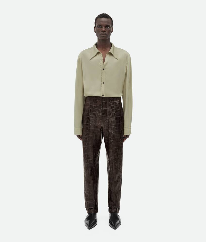 Slim Fit Coated trousers - Black/Crocodile-patterned - Men | H&M IN