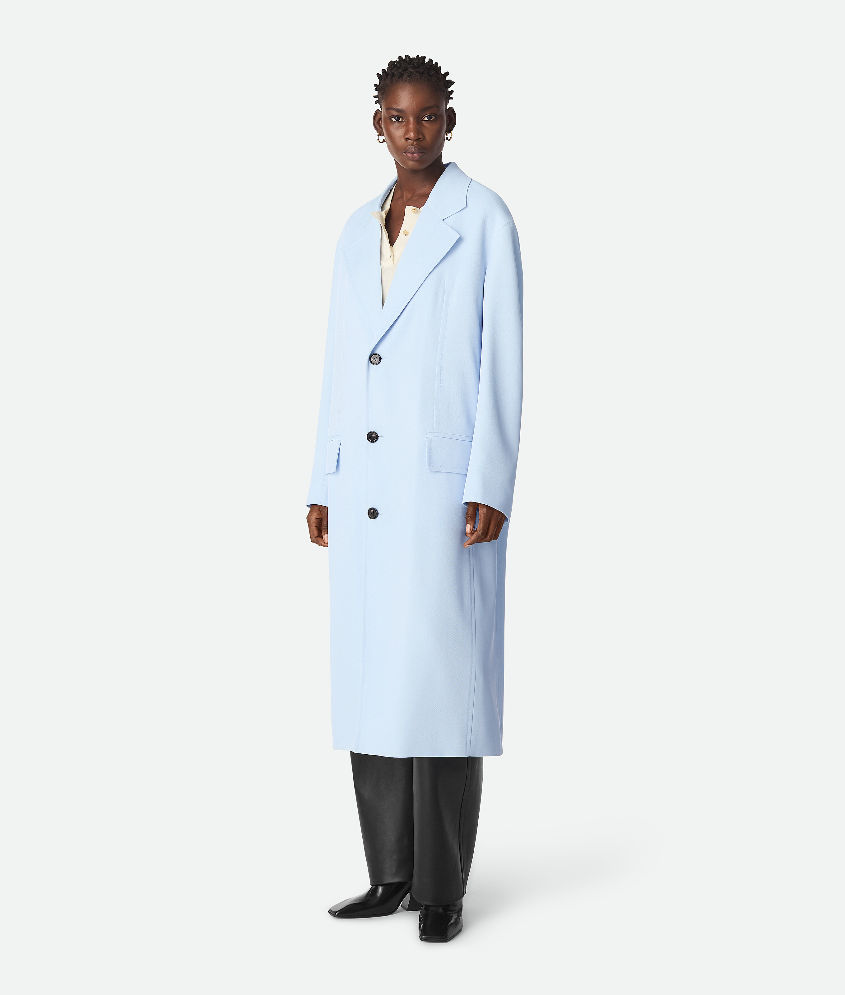 Bottega Veneta Viscose And Silk Twill Coat In Sky Blue