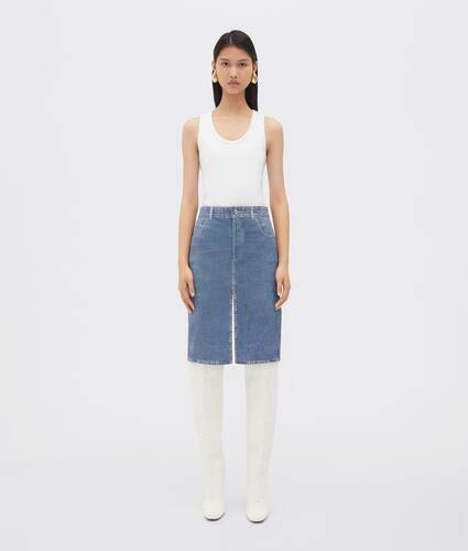 Display a large version of the product image 1 - Printed Leather Denim Midi Skirt