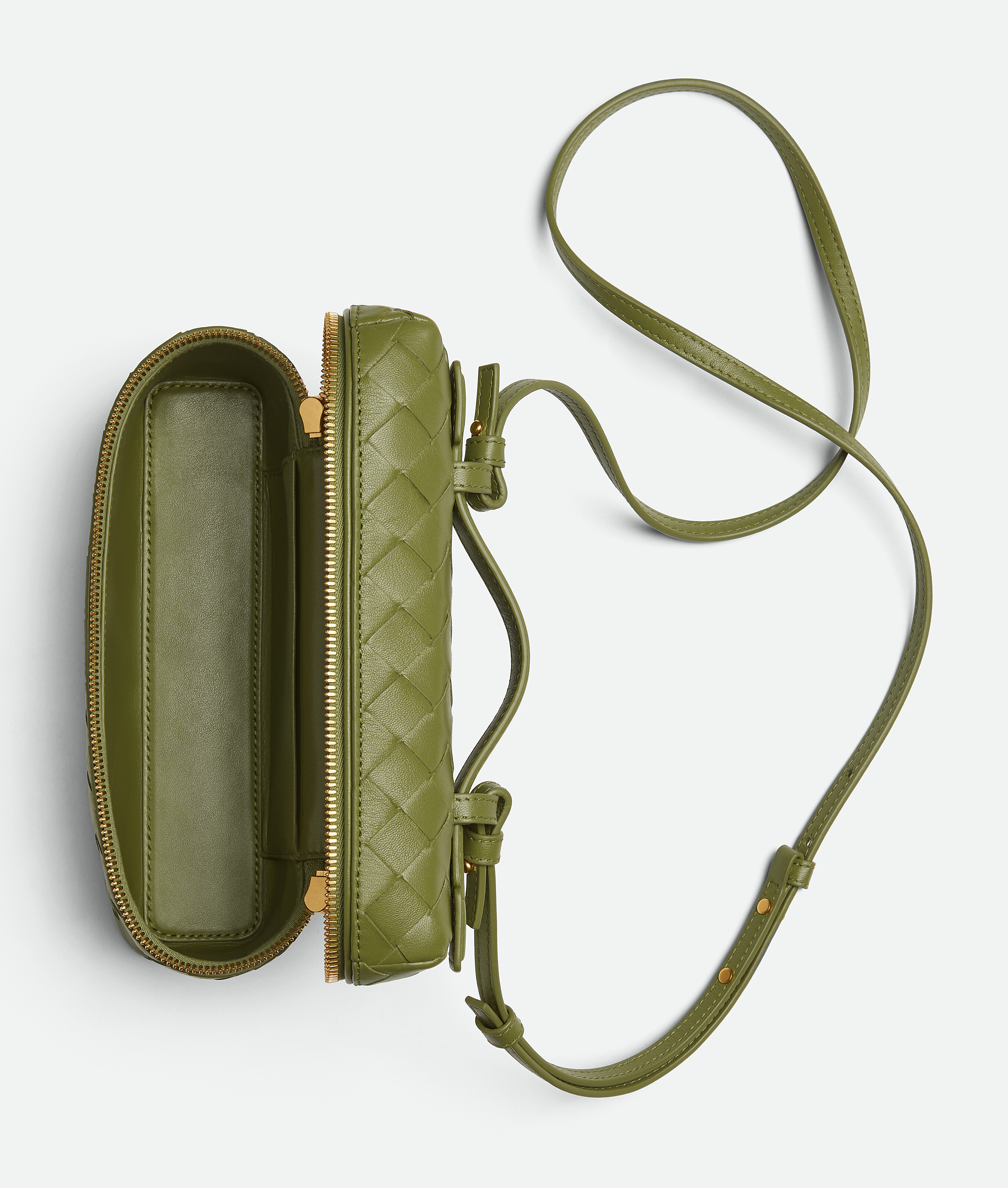 Bottega Veneta Intrecciato Leather Convertible Vanity Case In Matcha