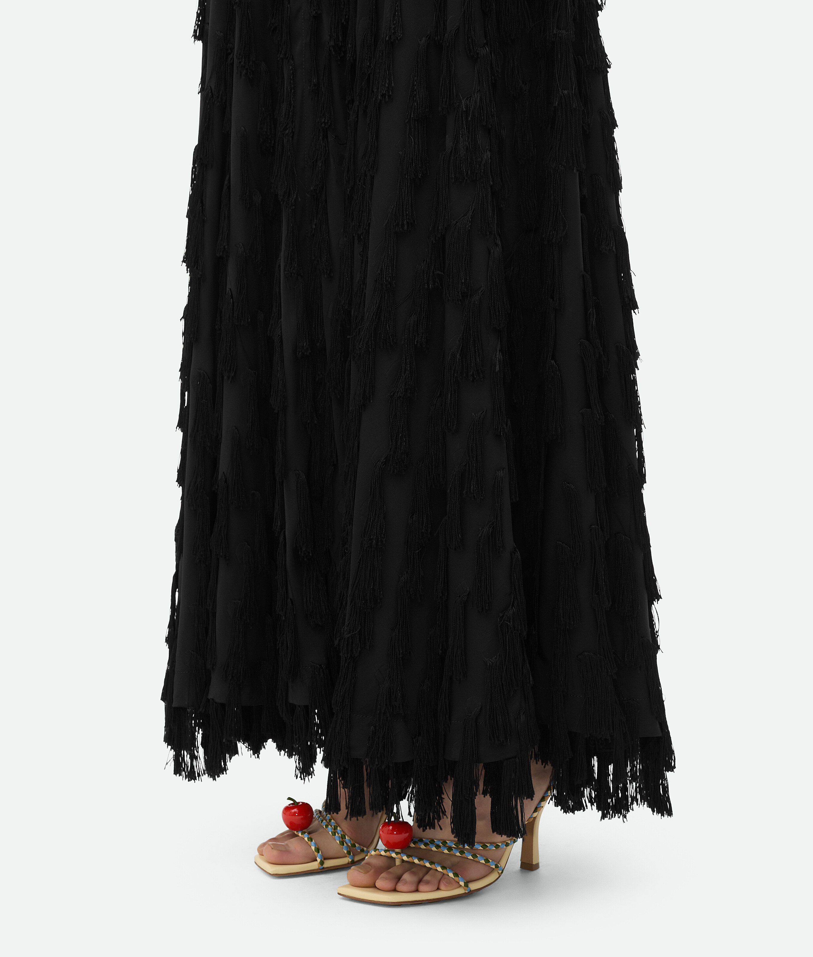 Shop Bottega Veneta Kleid Mit Fransen Aus Fil-coupé-crêpe In Black
