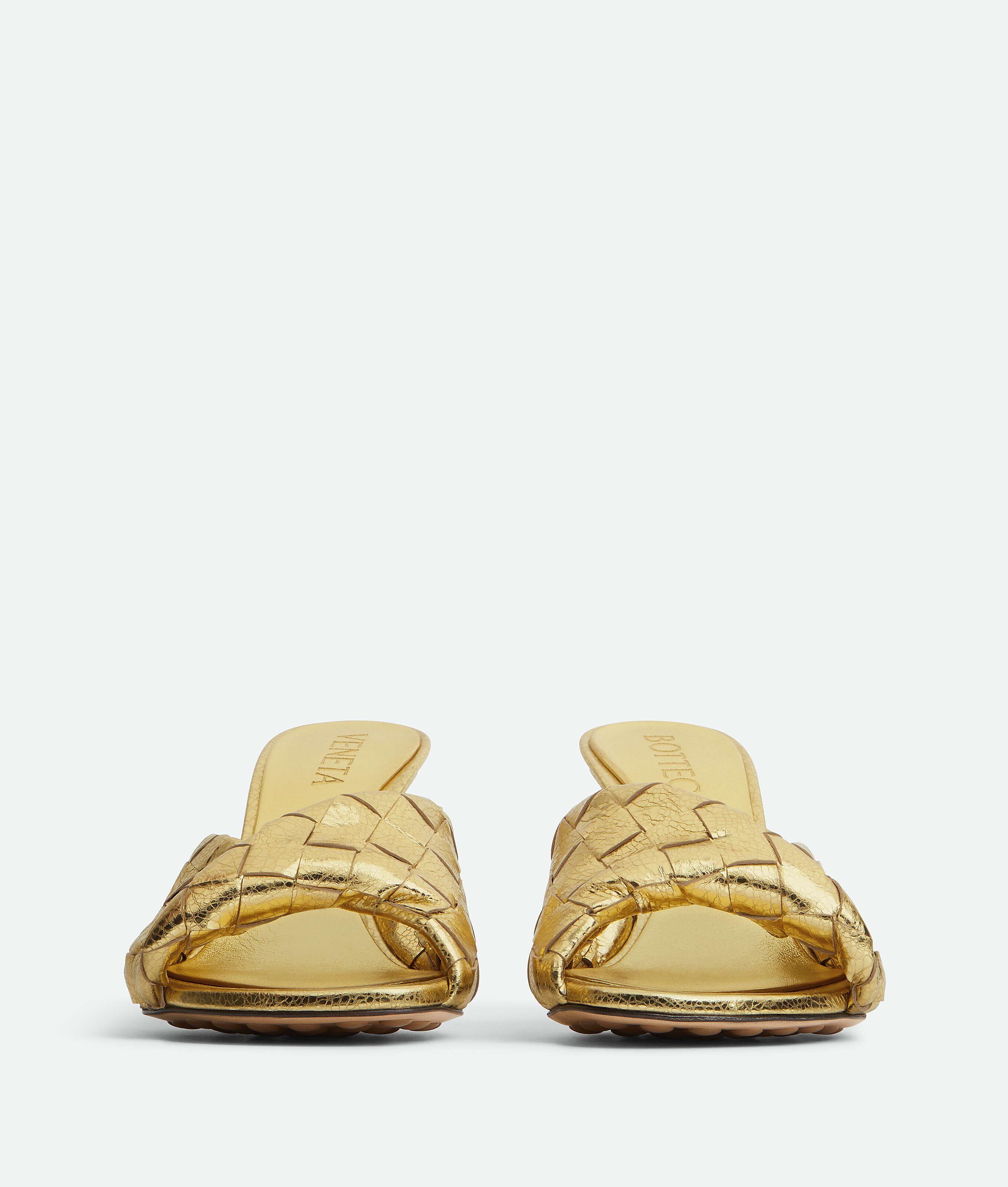 Bottega Veneta Blink Intrecciato Leather Mules In Gold