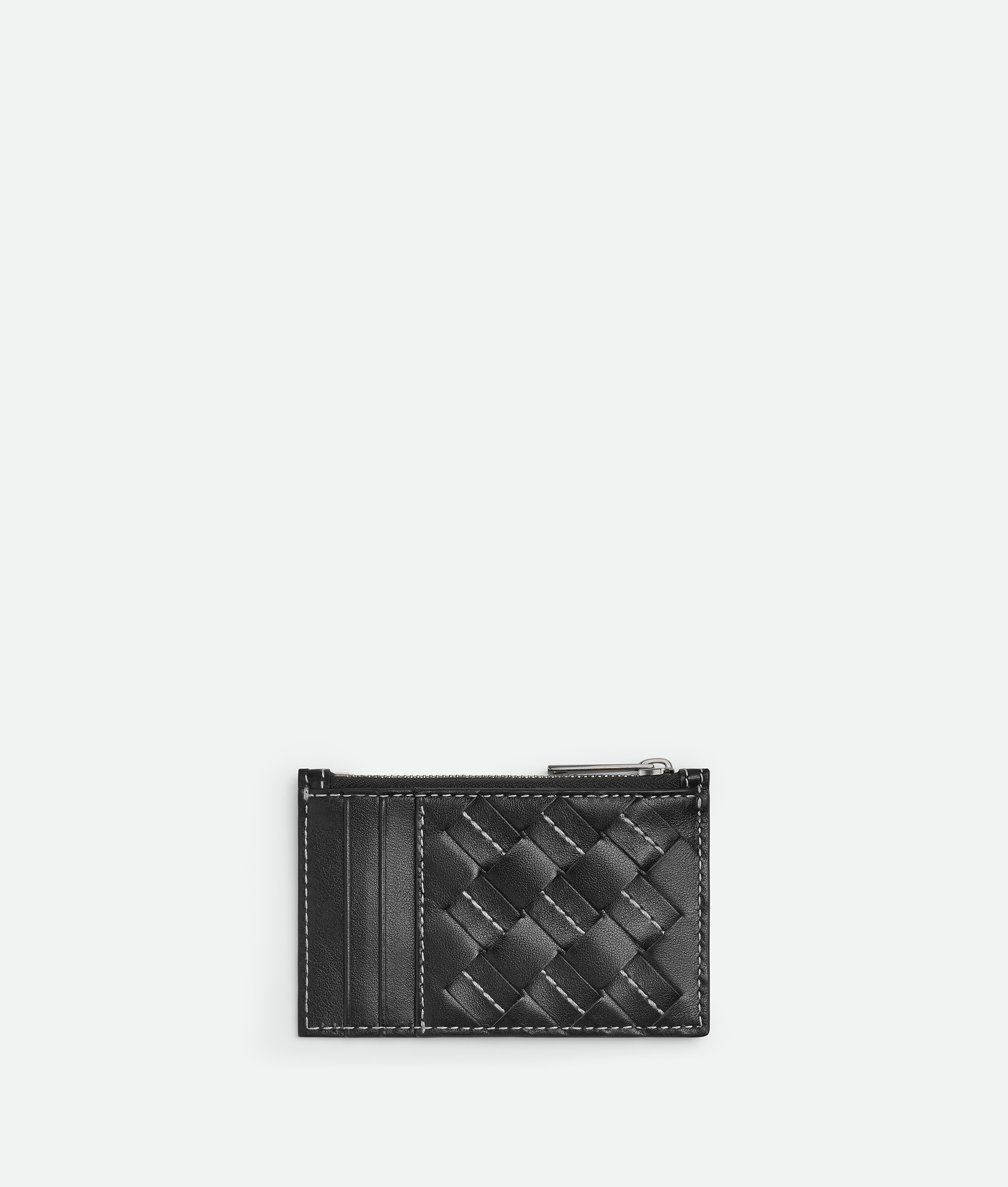 Shop Bottega Veneta Intrecciato Zipped Card Case In Black