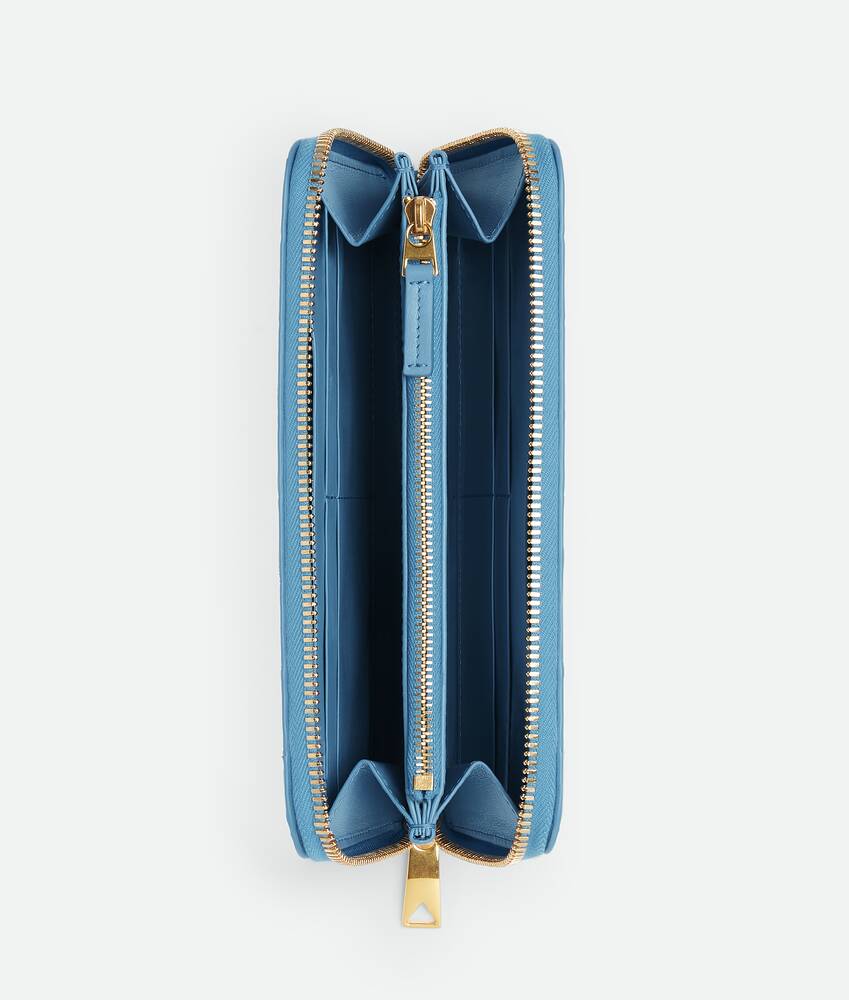 Bottega Veneta Blue Intrecciato Leather Zip Around Coin Purse Wallet