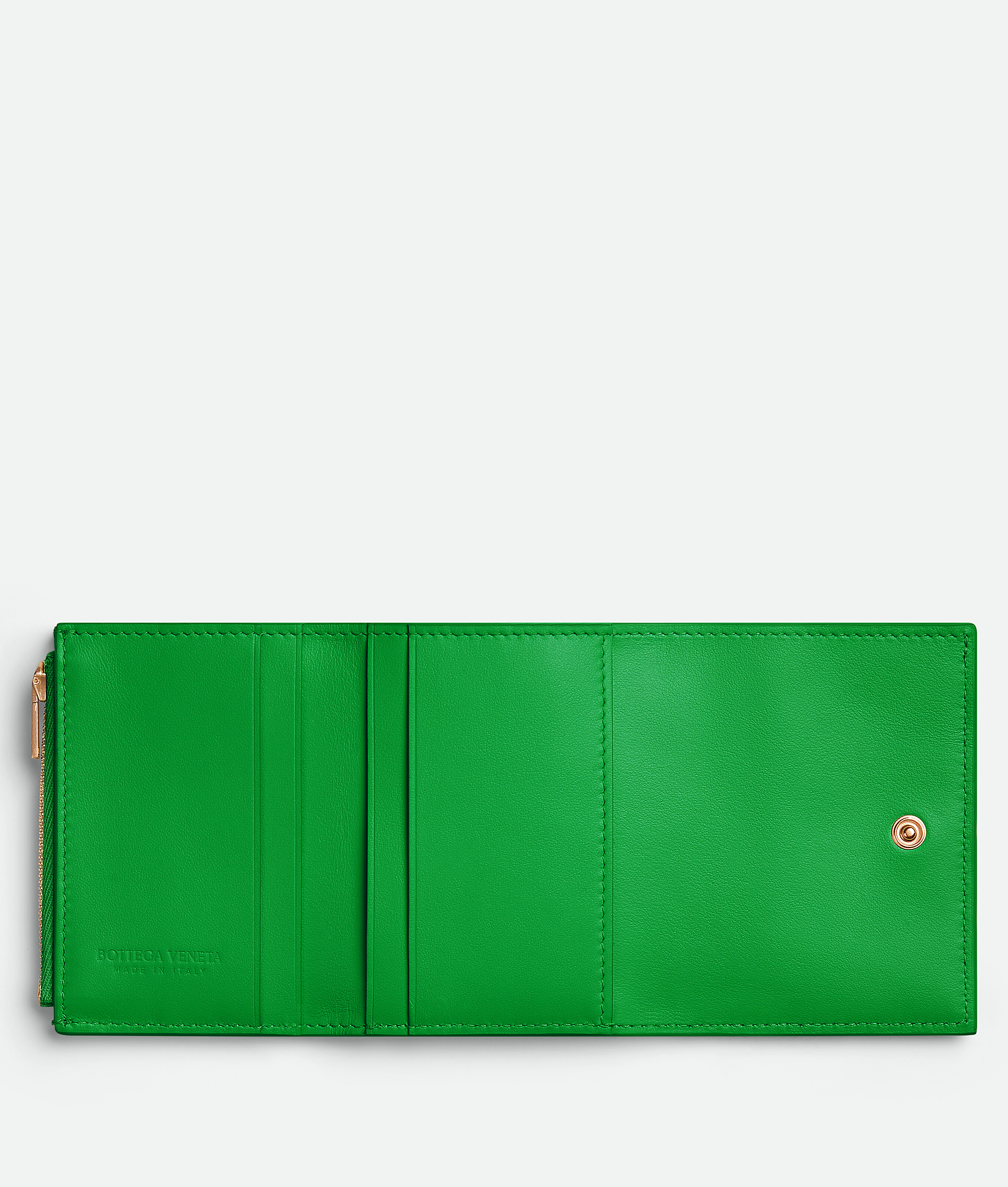 Bottega Veneta Small Intrecciato Tri-fold Zip Wallet In Green