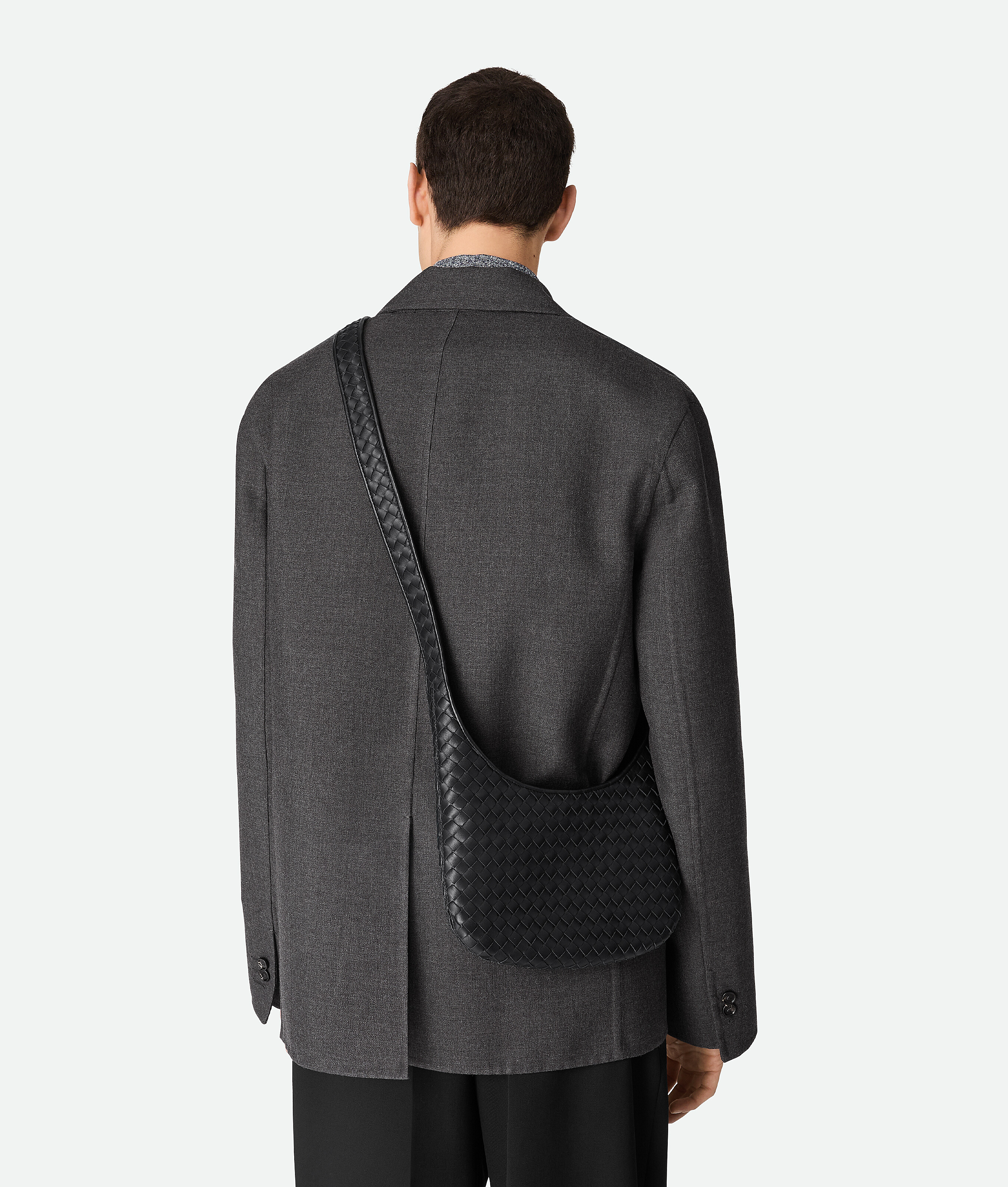 Bottega Veneta Black Crossbody Bag With Top Zip Closure And Intrecciato Motif In Leather Woman