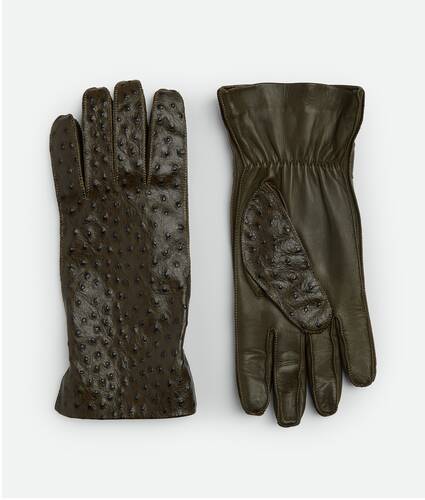 Ostrich-Effect Leather Gloves