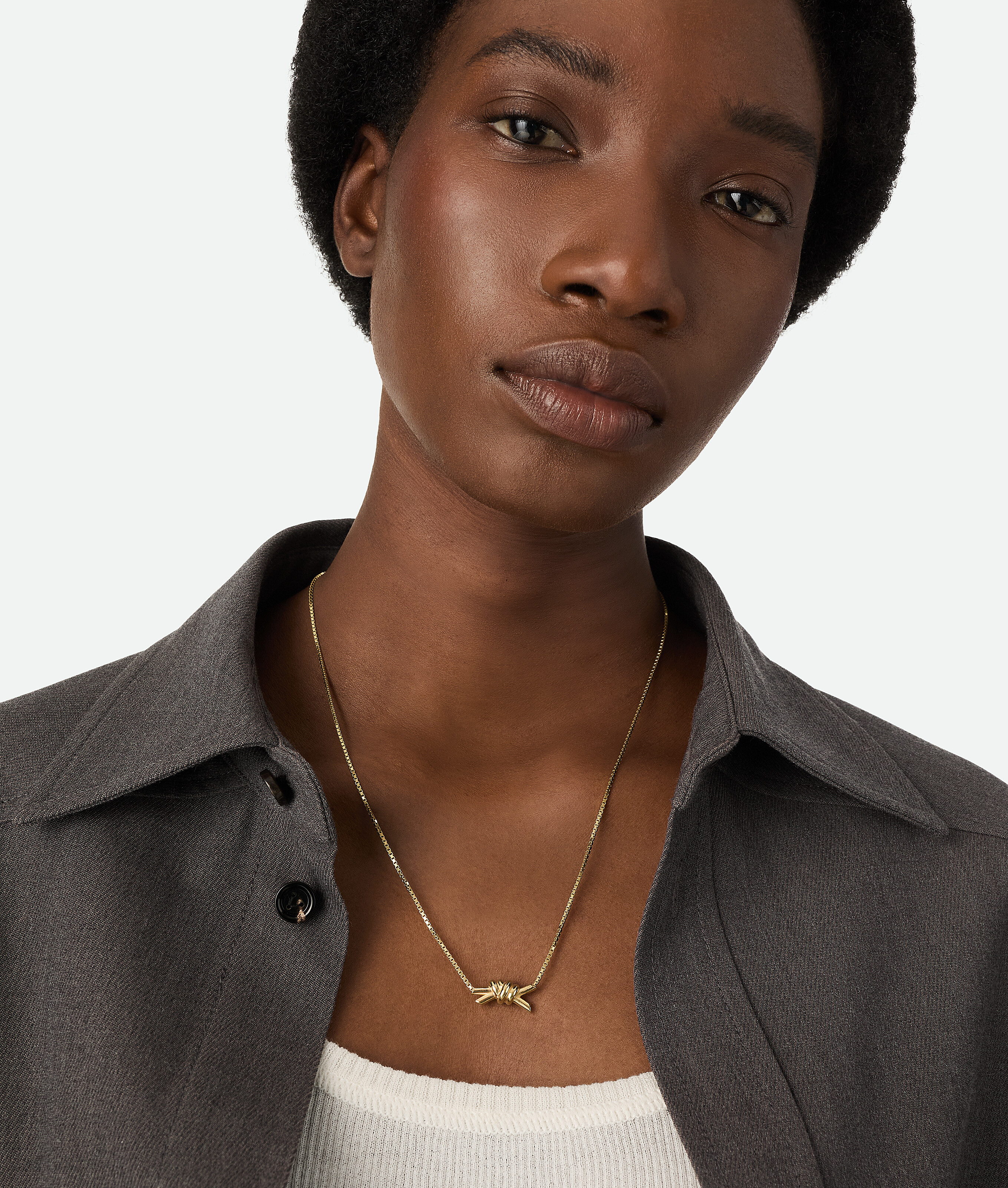 Bottega Veneta Adjustable Length Knot Detail Necklace In Grey