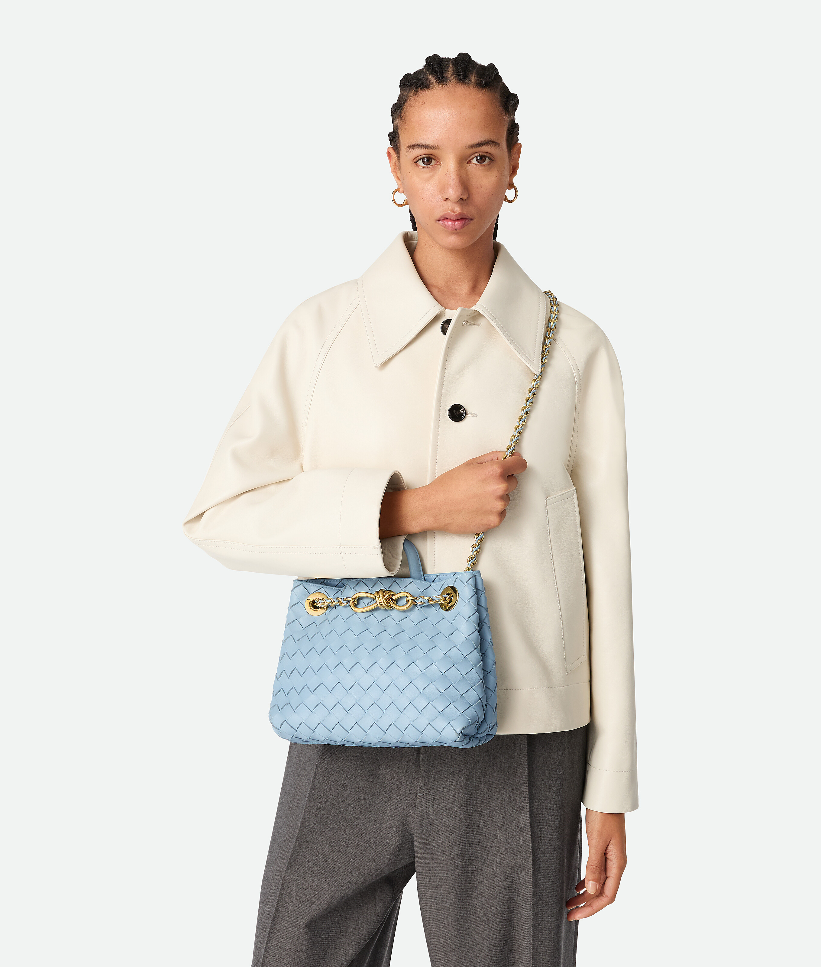 Bottega Veneta Small Andiamo With Chain In Blue