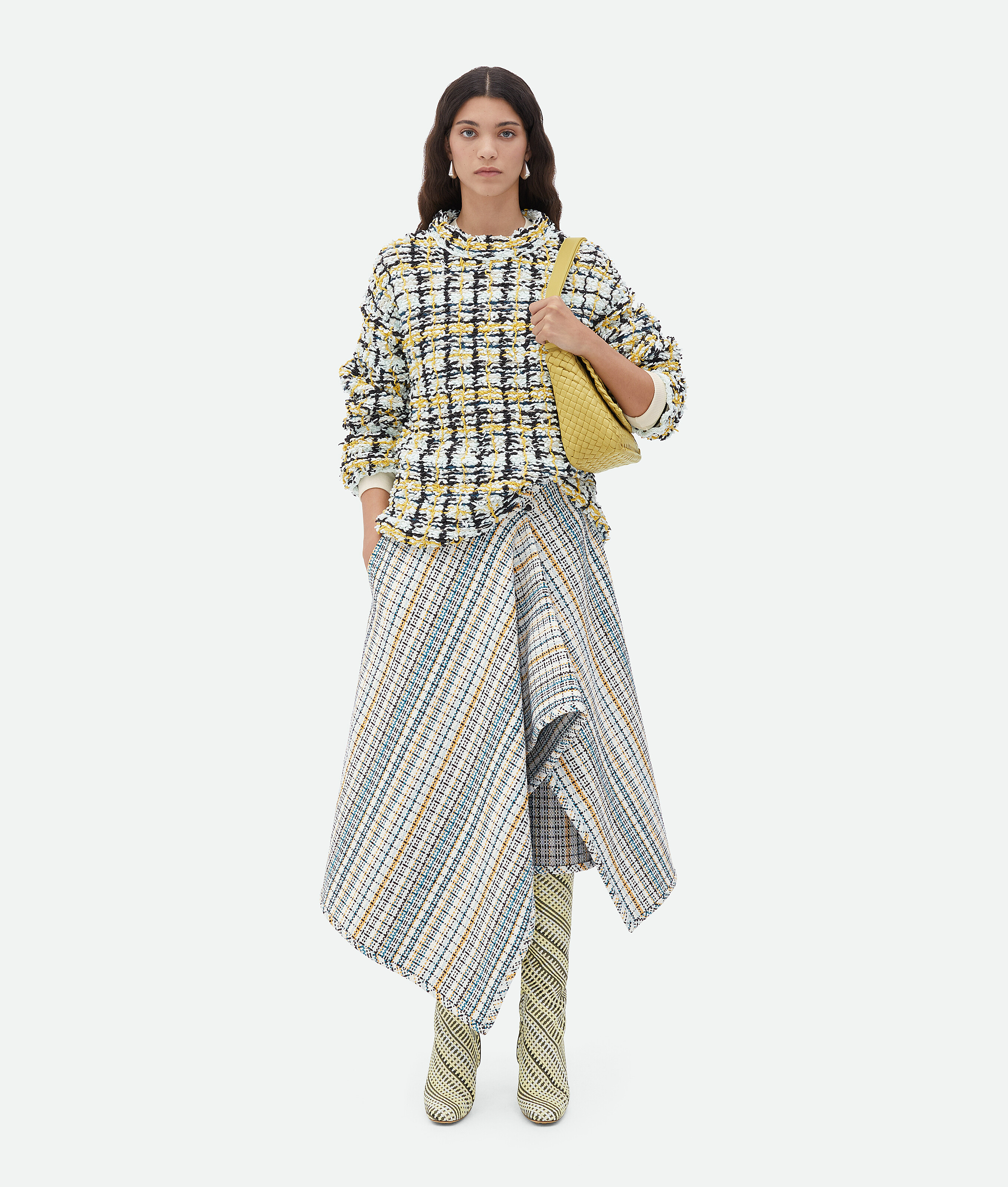 Bottega Veneta Women's Cotton Check Skirt | Size 40 | 782386v3g70 In White