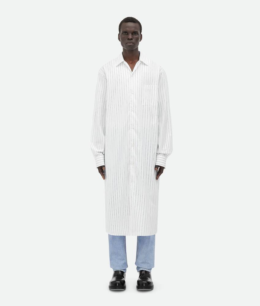 ホワイト/ブラックピンストライプ ポプリン ロングシャツ| Bottega