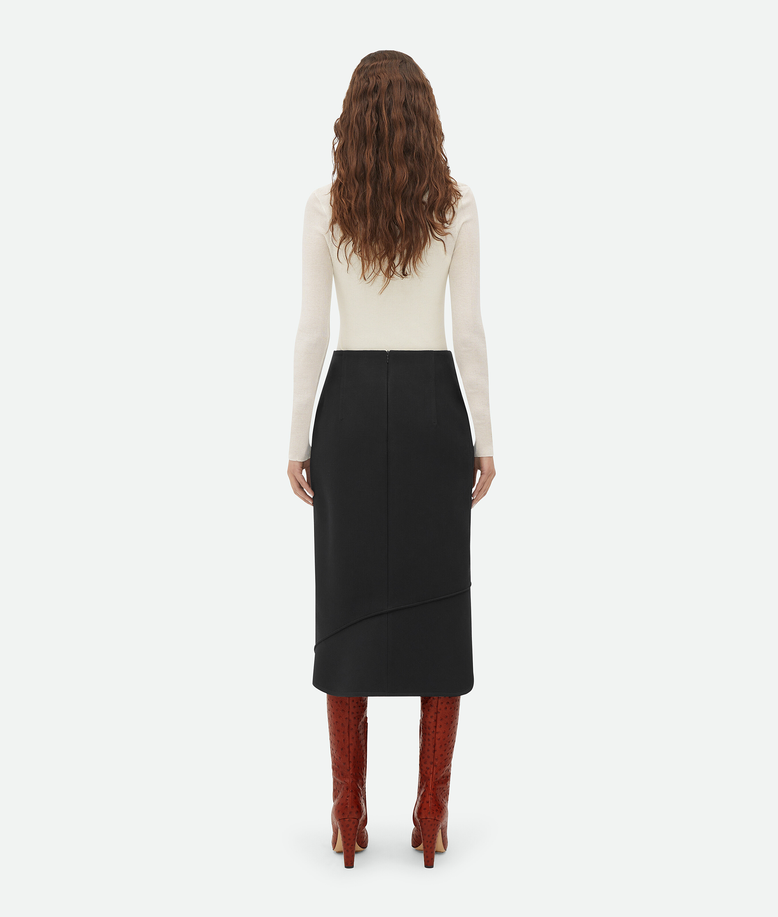 Shop Bottega Veneta Structured Cotton Midi Skirt In Black