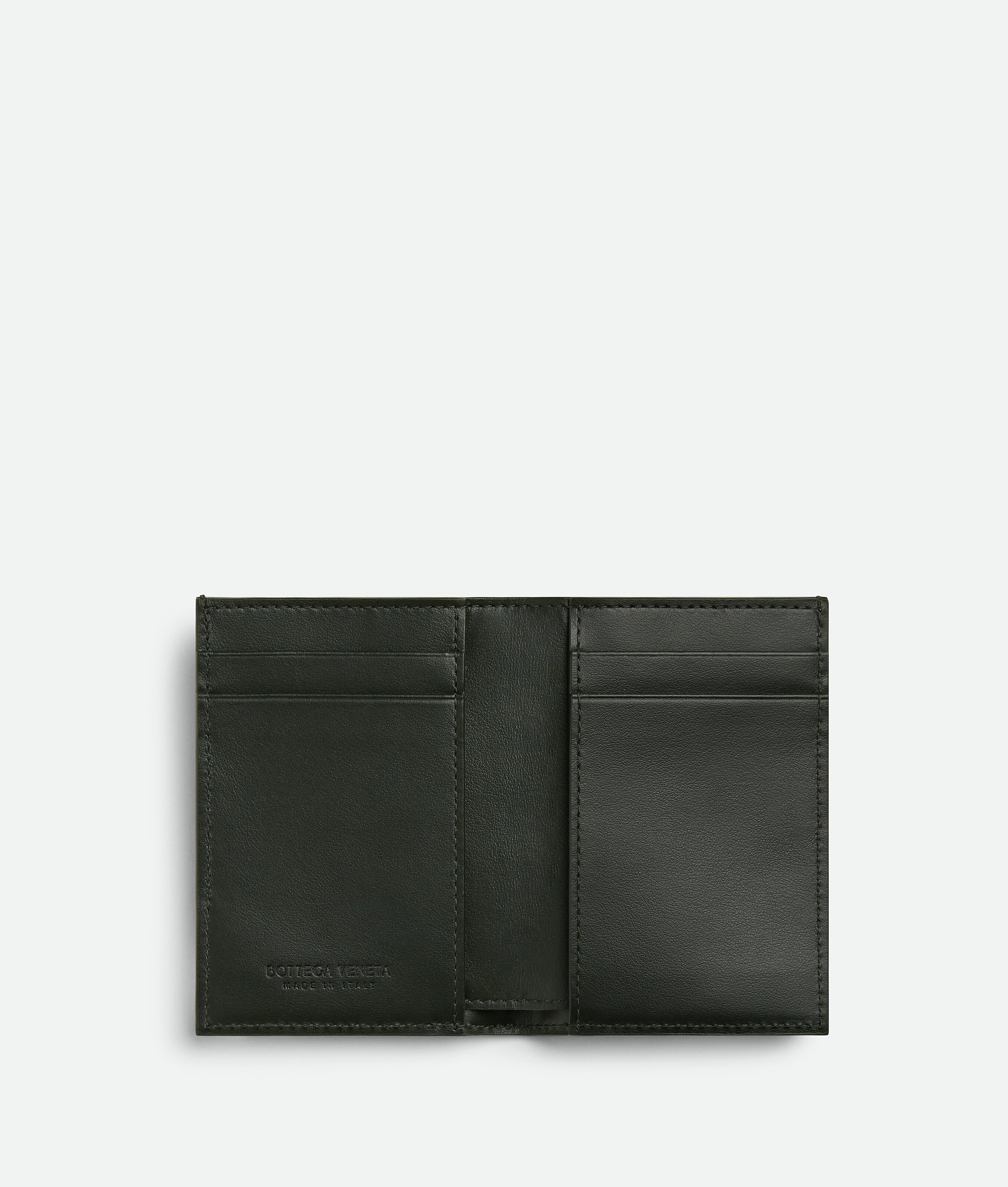 Bottega Veneta Intrecciato Diagonal Slim Flap Card Case In Dark Green