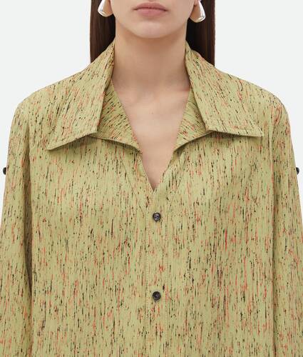 Textured Viscose Stripe Shirt With Folded Collar