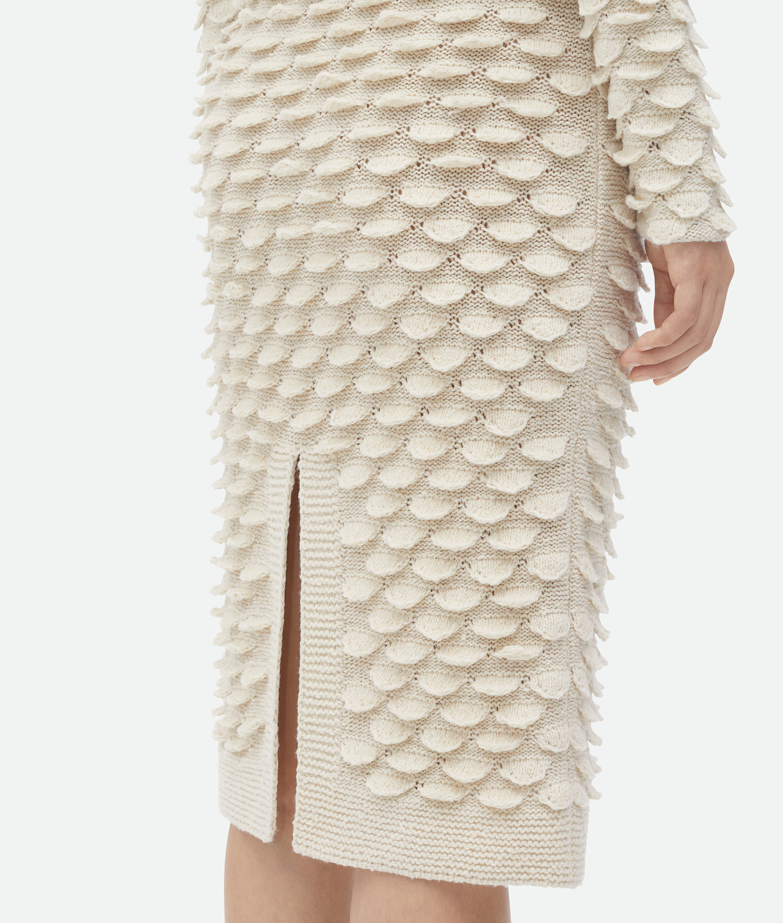 Shop Bottega Veneta Fish Scale Wool Midi Skirt In Beige