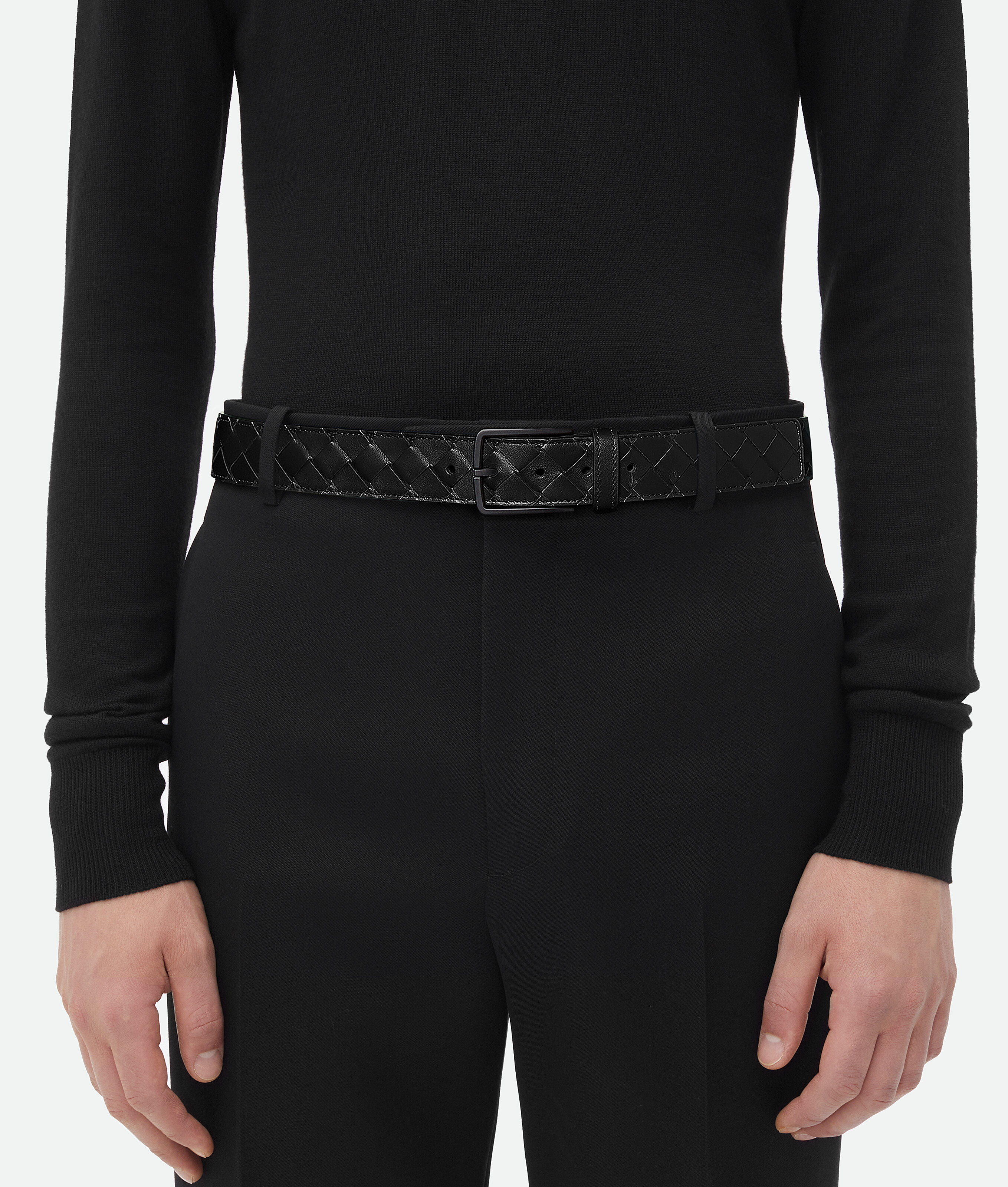 Shop Bottega Veneta Intrecciato Belt In Black