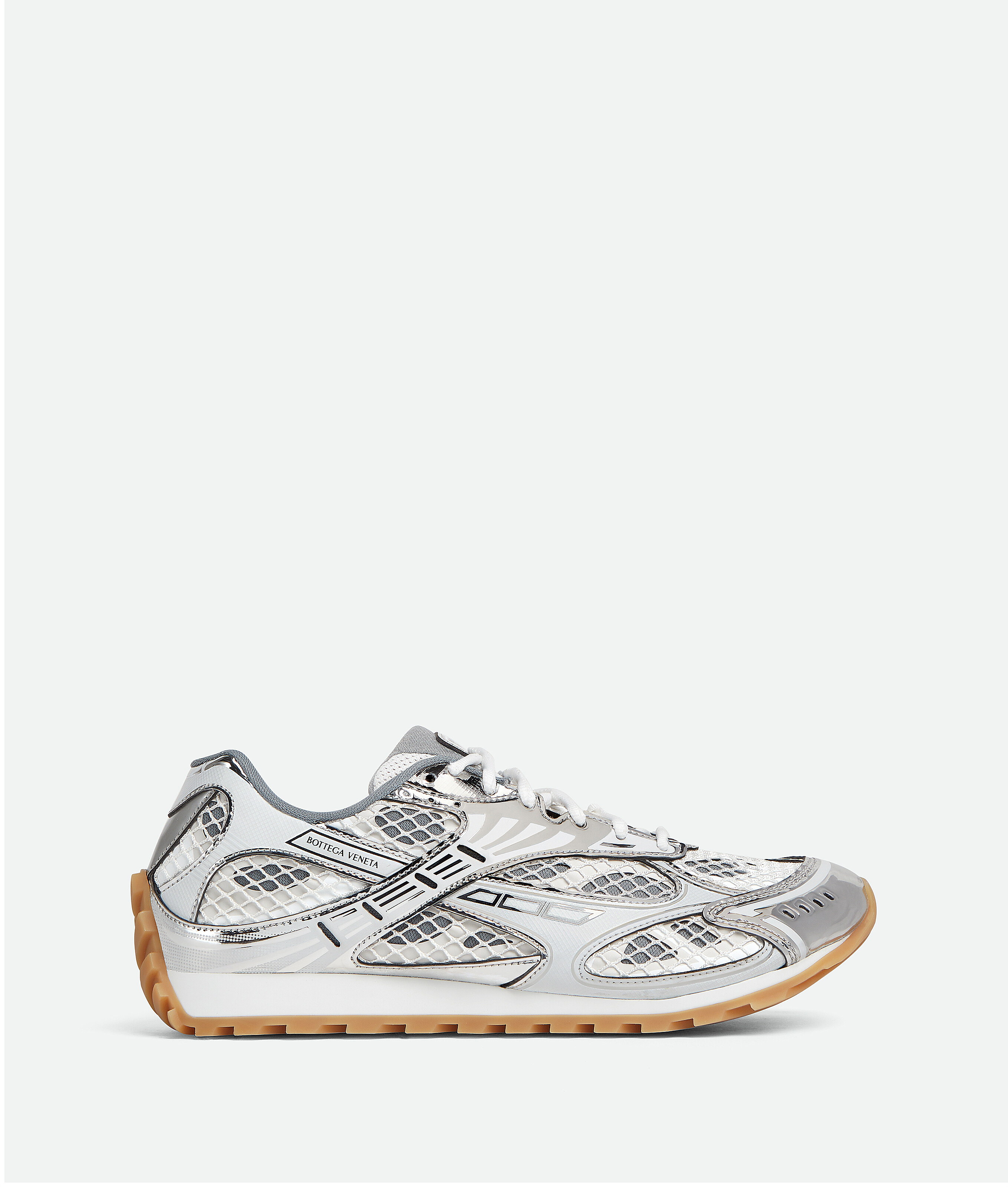 Bottega Veneta Silver And White Orbit Sneakers In Grey