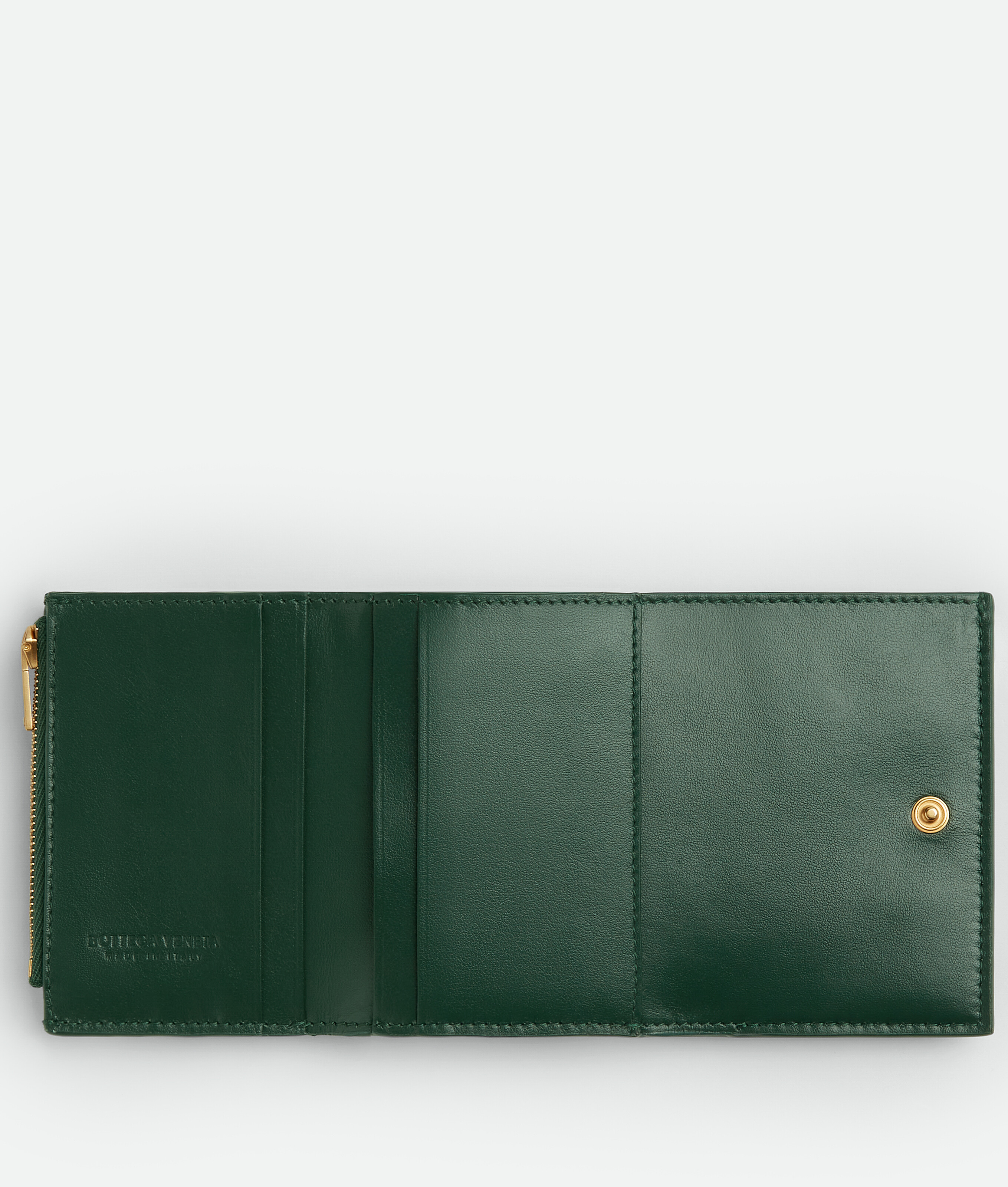 Shop Bottega Veneta Cassette Tri-fold Zip Wallet In Green